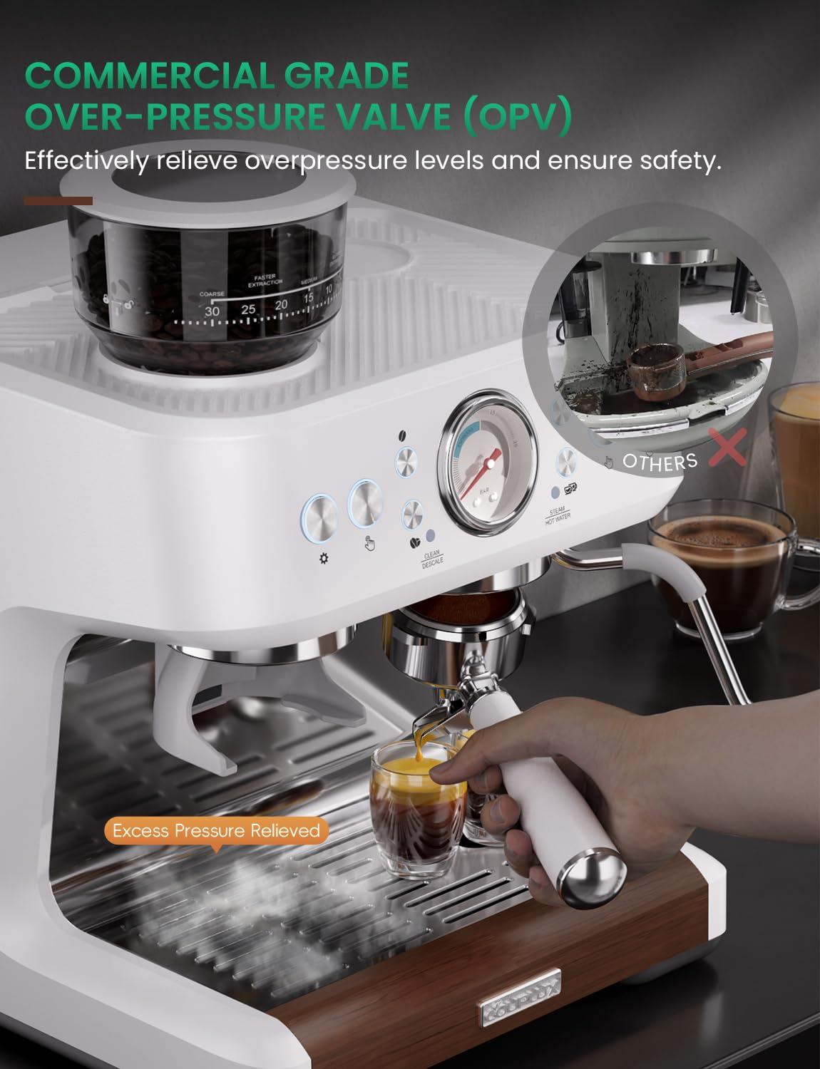 COUPLUX Espresso Machine with Grinder, Dual-Boiler&Temperature Adjustable Espresso Coffee Machine 58MM Cafe Espresso Maker with Powerful Steam Wand Beginner Friendly Latte Cappuccino Machines for Home - Image 8