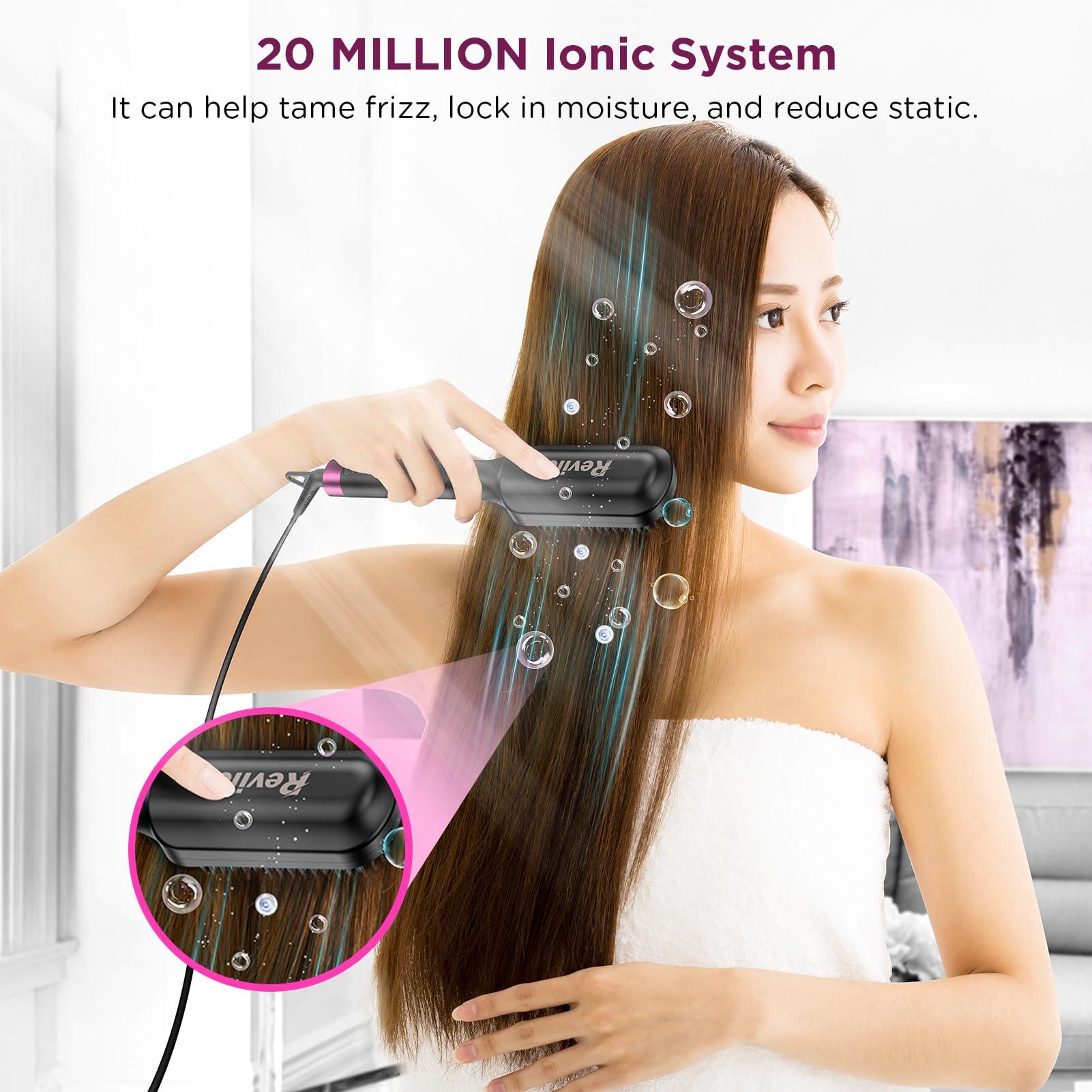 Reviio 30s Fast Heating Hair Straightener Brush - Ionic Anti-Frizz, Anti-Scald, Auto Temp Lock & Auto-Off, Worldwide Voltage, Black - Image 4