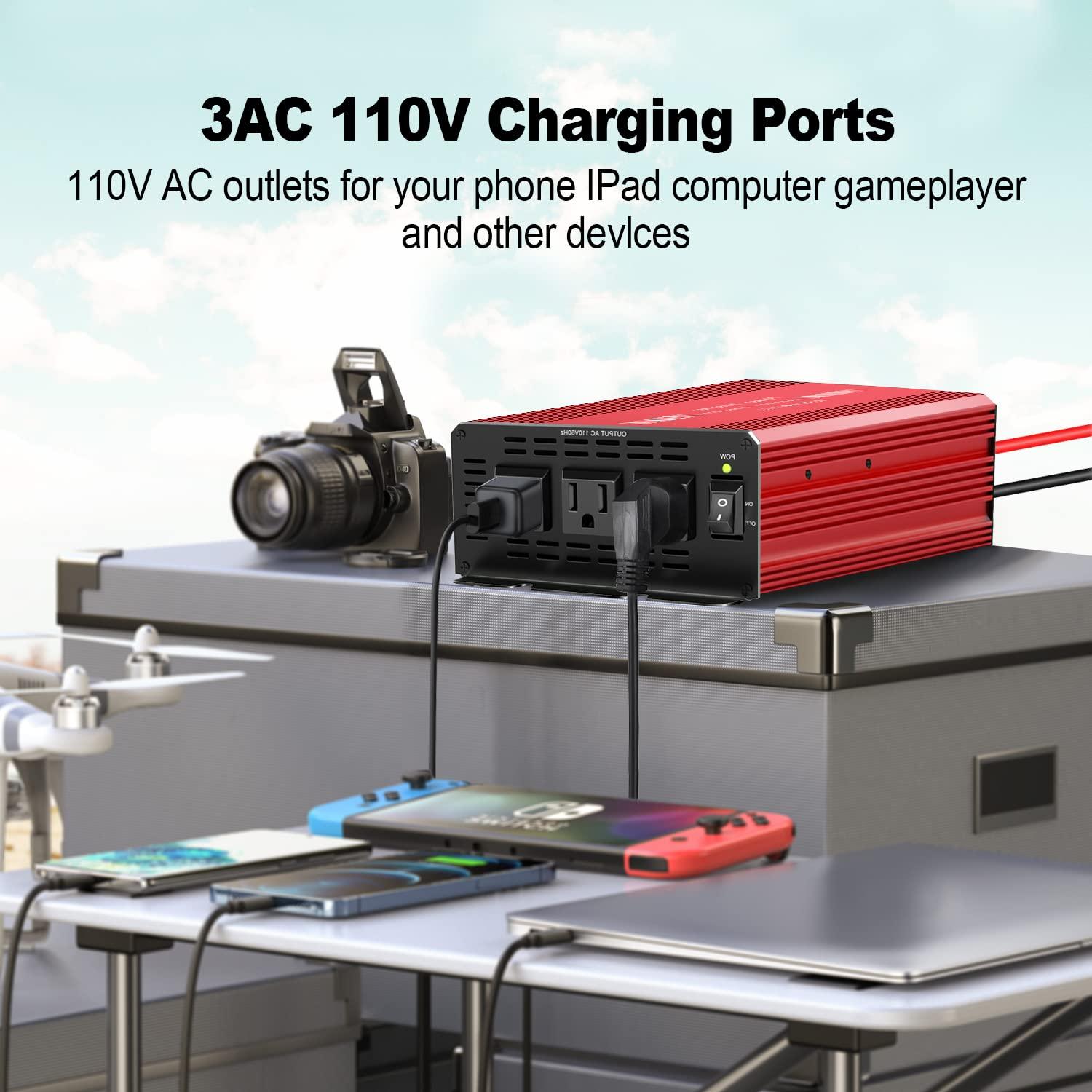 YSOLX 1000W Power Inverter 12v to 110v, DC to AC Converter with 3 AC Outlet, 1000 Watt Inverter for 12v Truck/Rv/Camping/Home/Emergency Power - Image 4