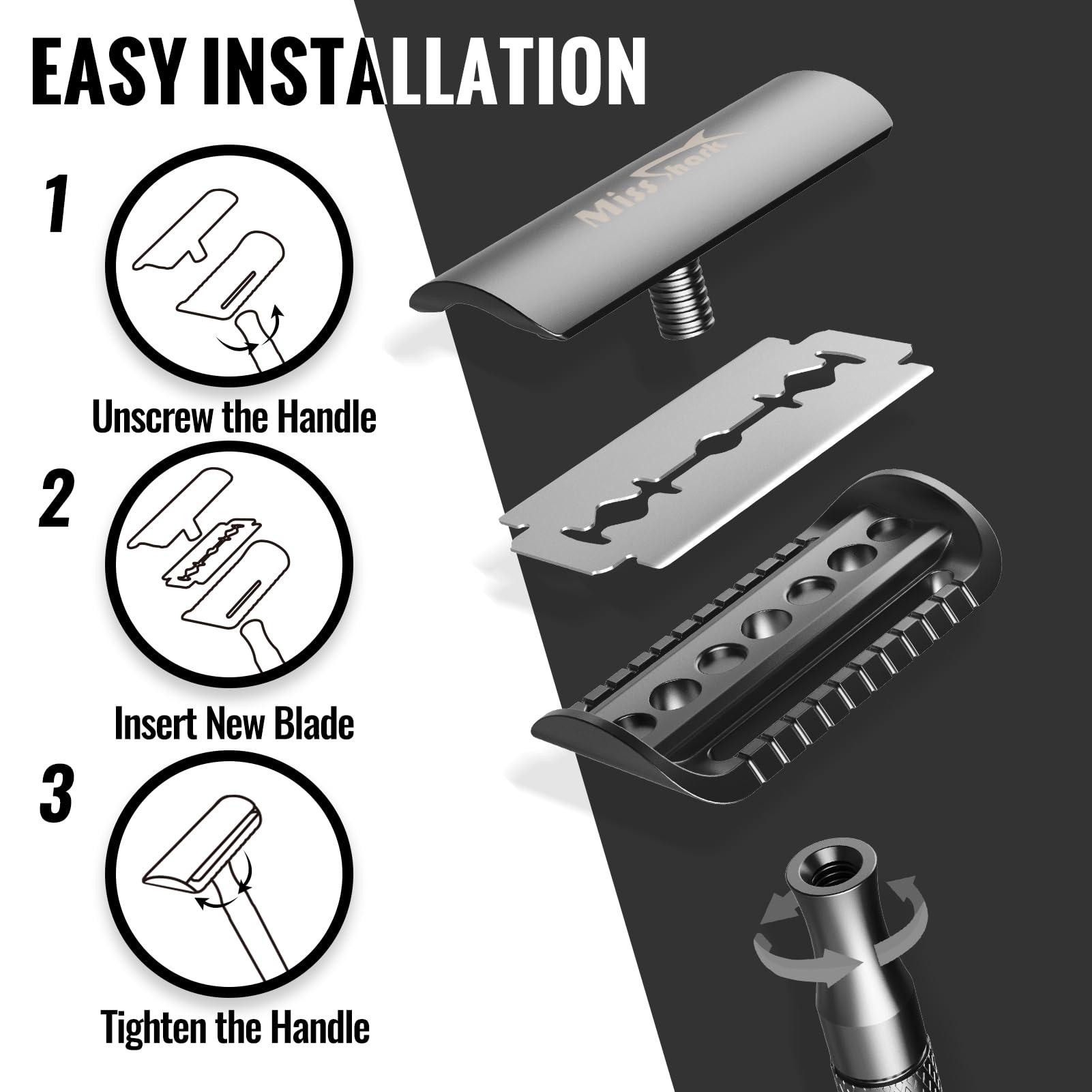 Safety Razor for Men with 15 Stainless Steel Double Edge Blades, Long Handle Men’s Single Razors for Shaving, Imported Upgraded Blades Reduce Irritation, Black - Image 5