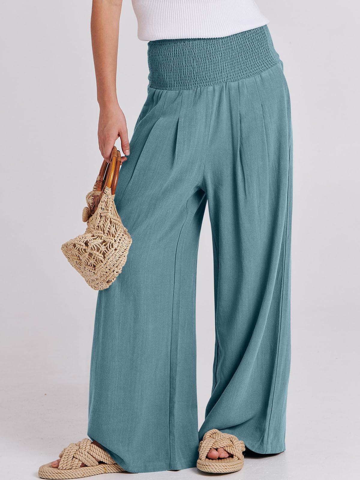 ANRABESS Women Linen Palazzo Pants Summer Boho Wide Leg High Waist Casual Lounge Pant 2025 Beach Travel Vacation Outfits - Image 2