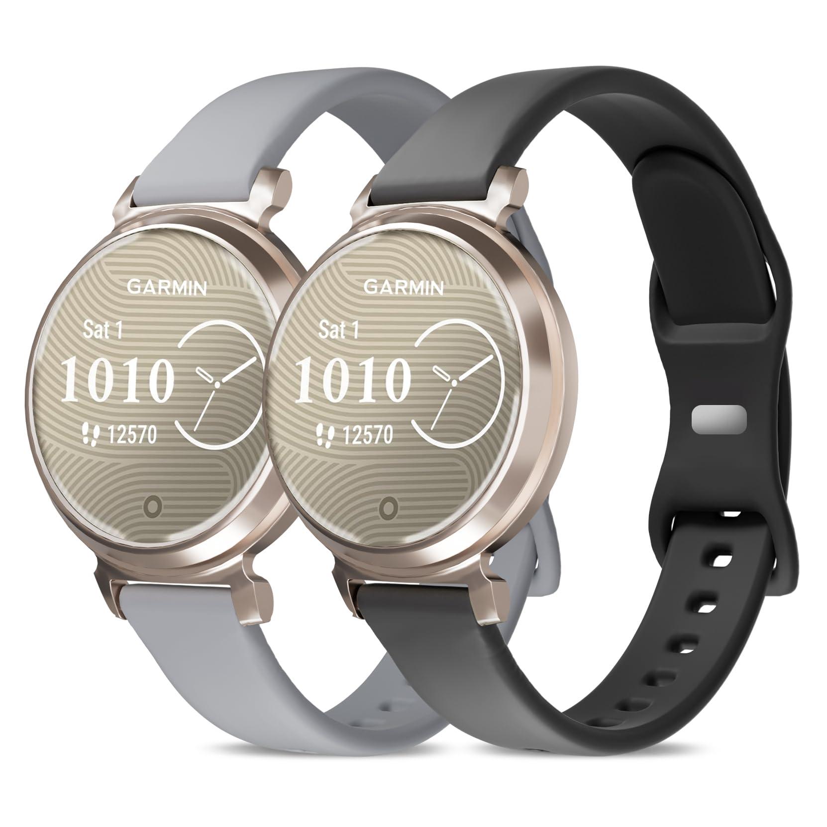Conidido 2 Pack Slim Silicone Watch Bands Compatible with Garmin Lily 2/Lily 2 Classic/Active Smart Watch, 14mm Soft Rubber Band Quick Release Replacement Thin Narrow Strap Lily 2 Accessory for Women