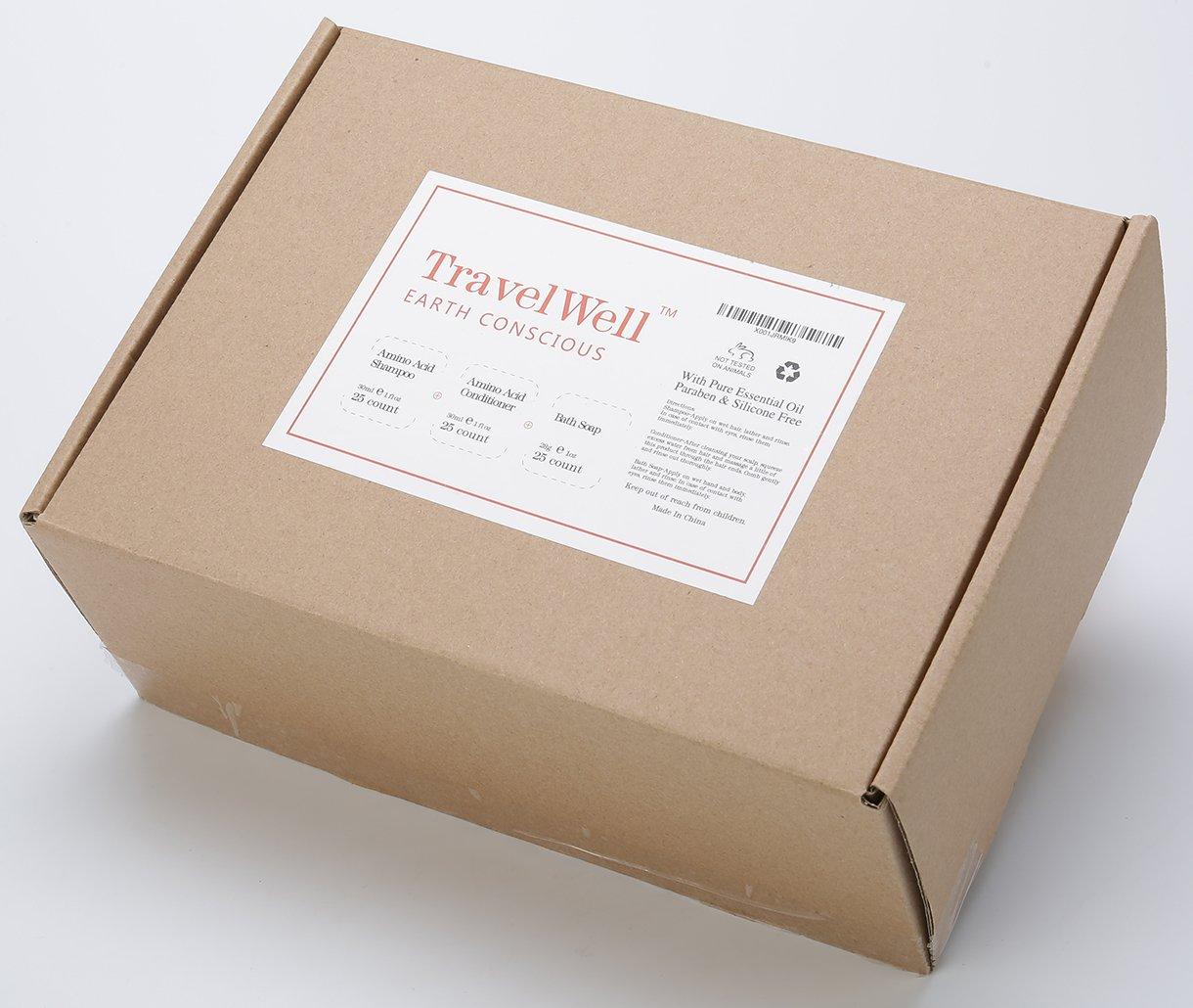 Travel Well Hotel Amenities 30ml Shampoo And Conditioner Set (25 Bottles) with Mini Soap Bars (25 Bars, 28g) - Travel Size Toiletry Kit - Image 3