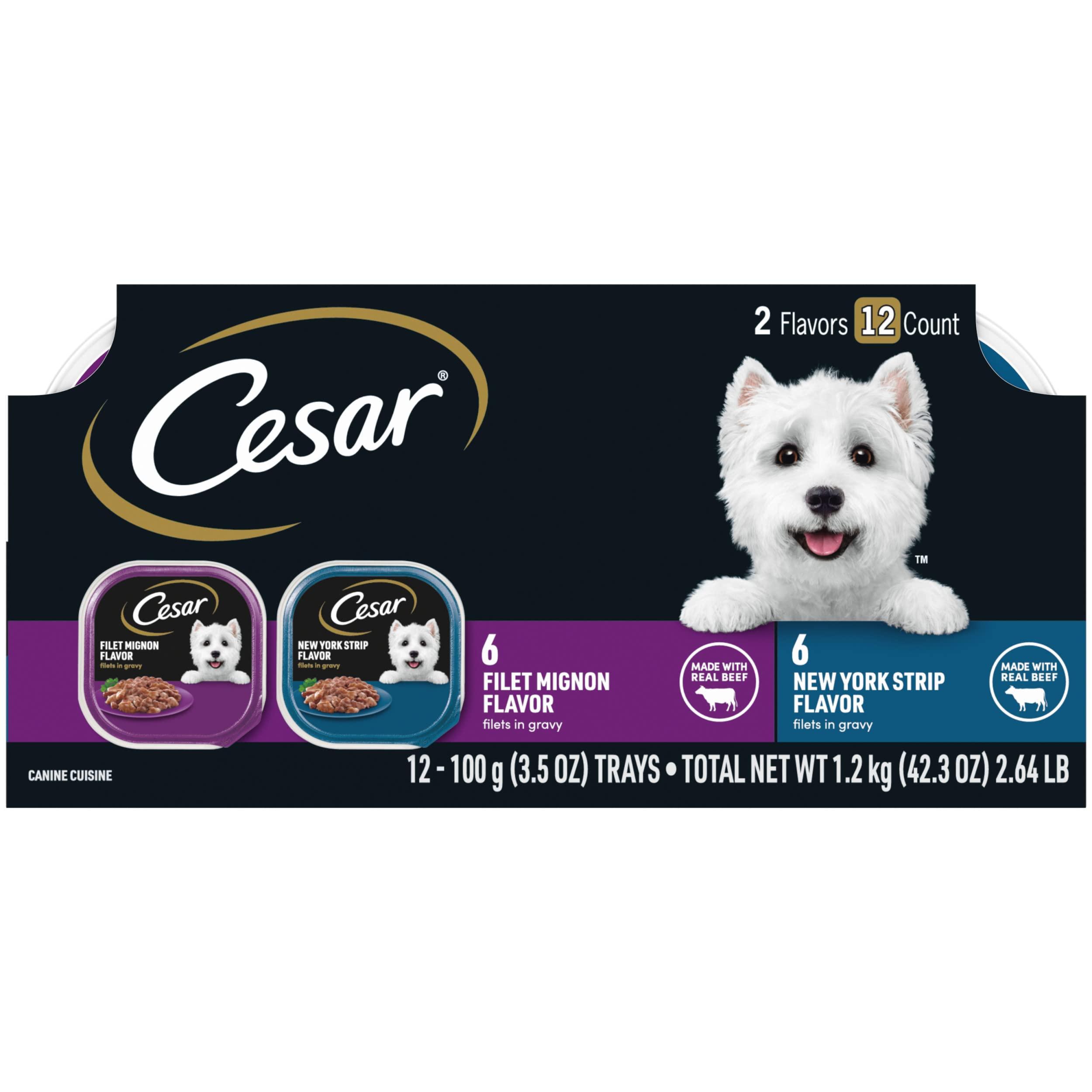 Cesar Filets in Gravy Adult Wet Dog Food, Filet Mignon and New York Strip Flavors Variety Pack, 3.5 oz. (12 Count, Pack of 1)