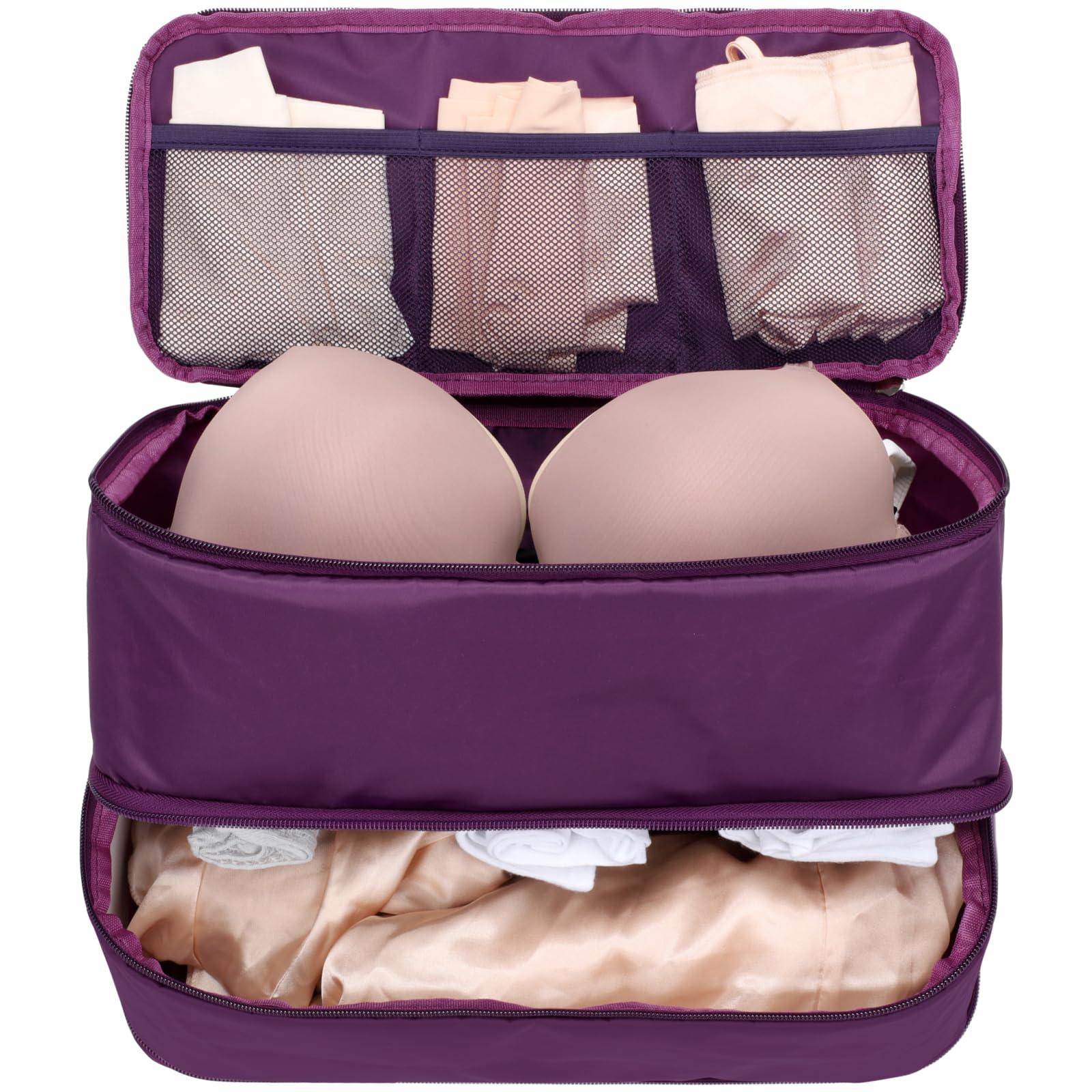 Cambond Travel Underwear Organizer Bag - 4-in-1 Double Layer Lightweight Bra Organizer, Portable Expandable Compression Packing Cubes Travel Packing Organizers, Underwear Storage Bag for Women