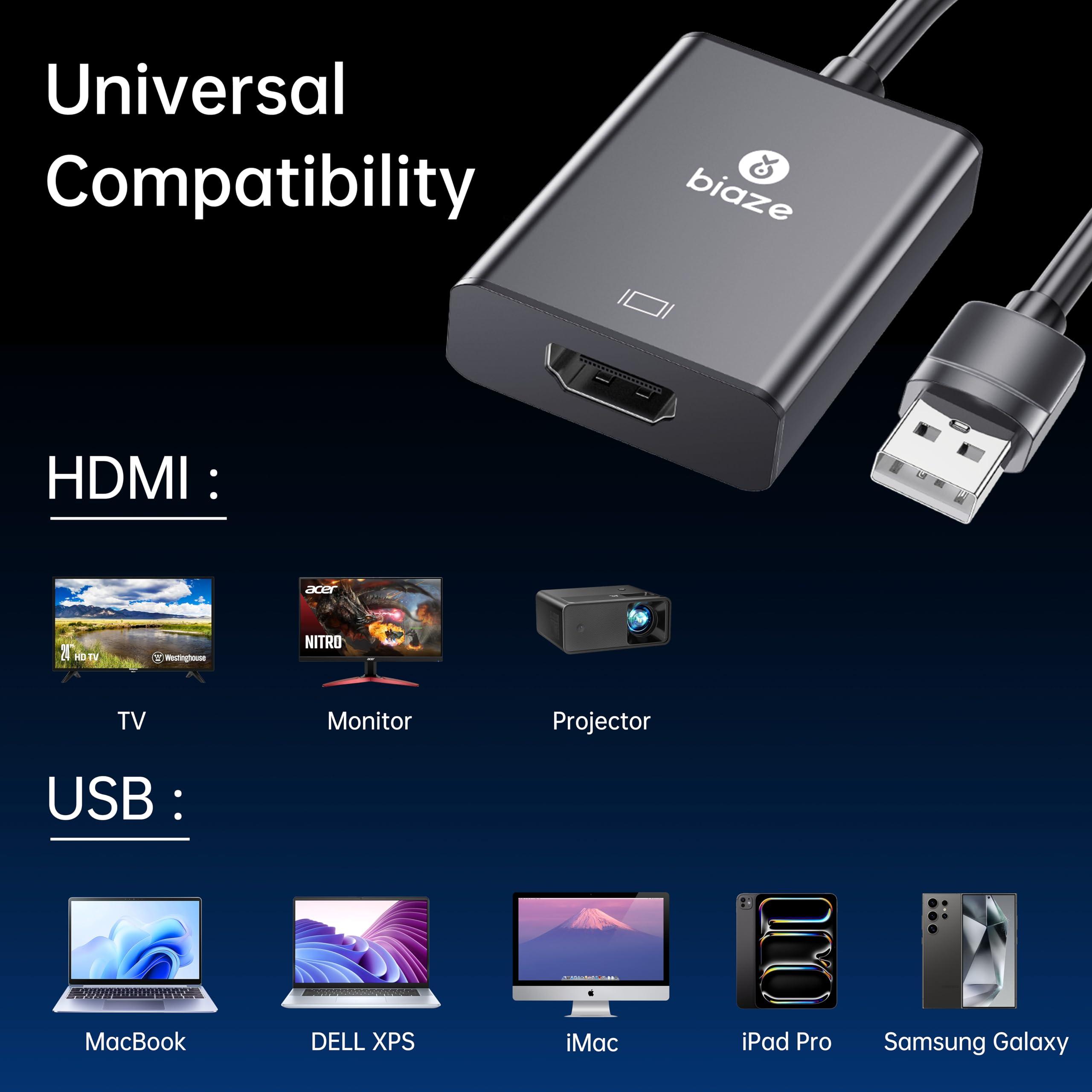 biaze USB to HDMI Adapter, 4K@60Hz HDR for Laptop/PC/TV/Monitor/Projector, Plug and Play, HD Audio Video Transfer, Compatible with Windows/Mac/PS5/Xbox(USB to HDMI Adapter) - Image 2