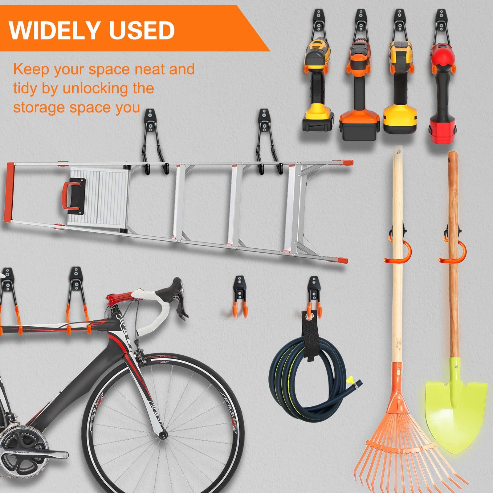 HUPBIPY Heavy Duty Garage Hooks 4 Pack, J Shaped Hanger, Wall Mounted Storage System, Power and Garden Tool Organizer, for Hanging Ladders, Bikes Tires, Hose, Bulk Items - Image 7