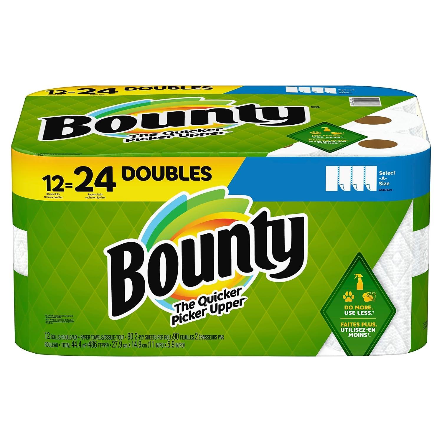 Bounty® Select-A-Size® Double 2-Ply Paper Towels, 98 Sheets Per Roll, Pack of 12 Rolls