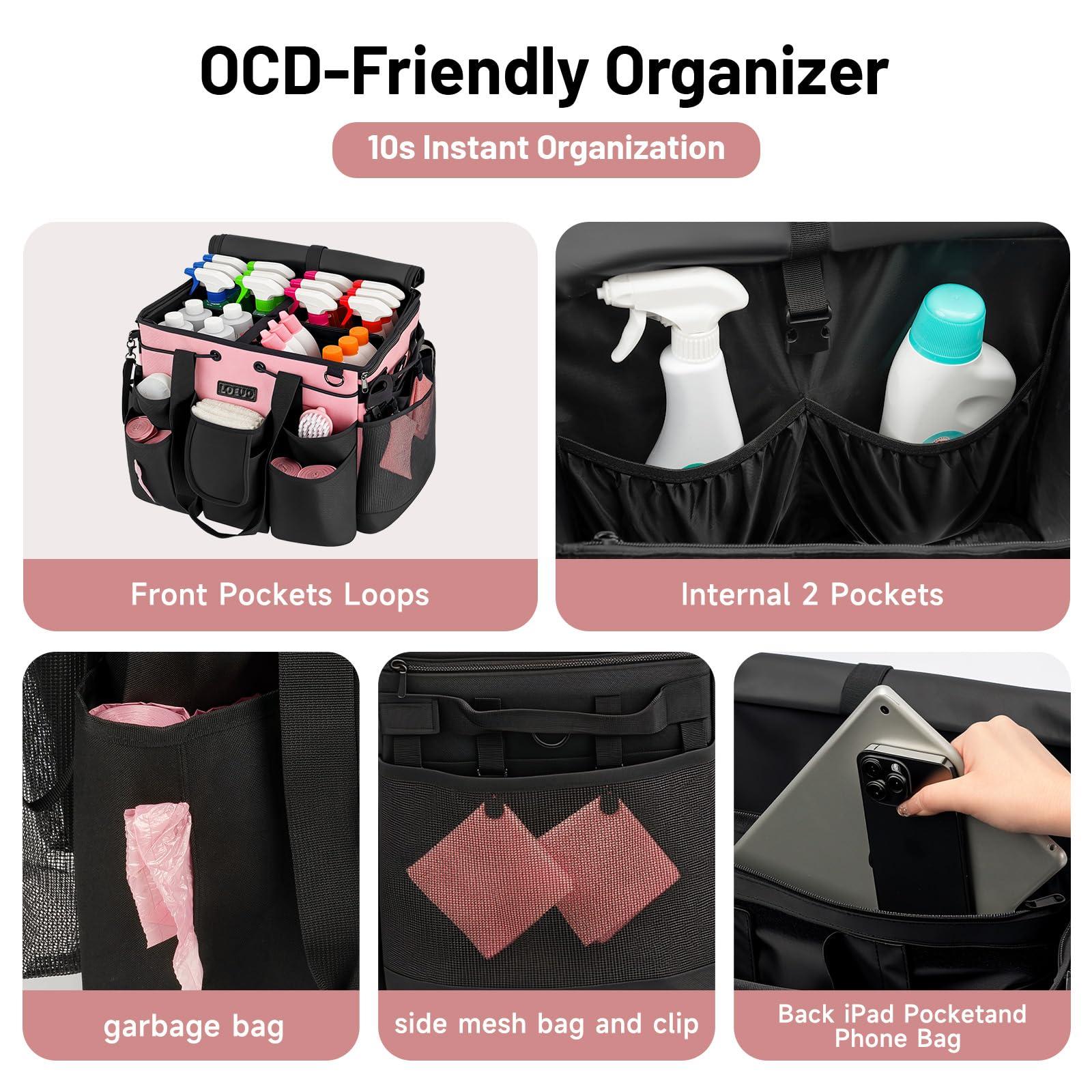 Large Cleaning Caddy for Cleaning Supplies Organizer, Rolling Cleaning Caddy Bags with Wheels for Housekeepers, Cleaning Carts on Wheels for Home Car Office Picnic - Image 5