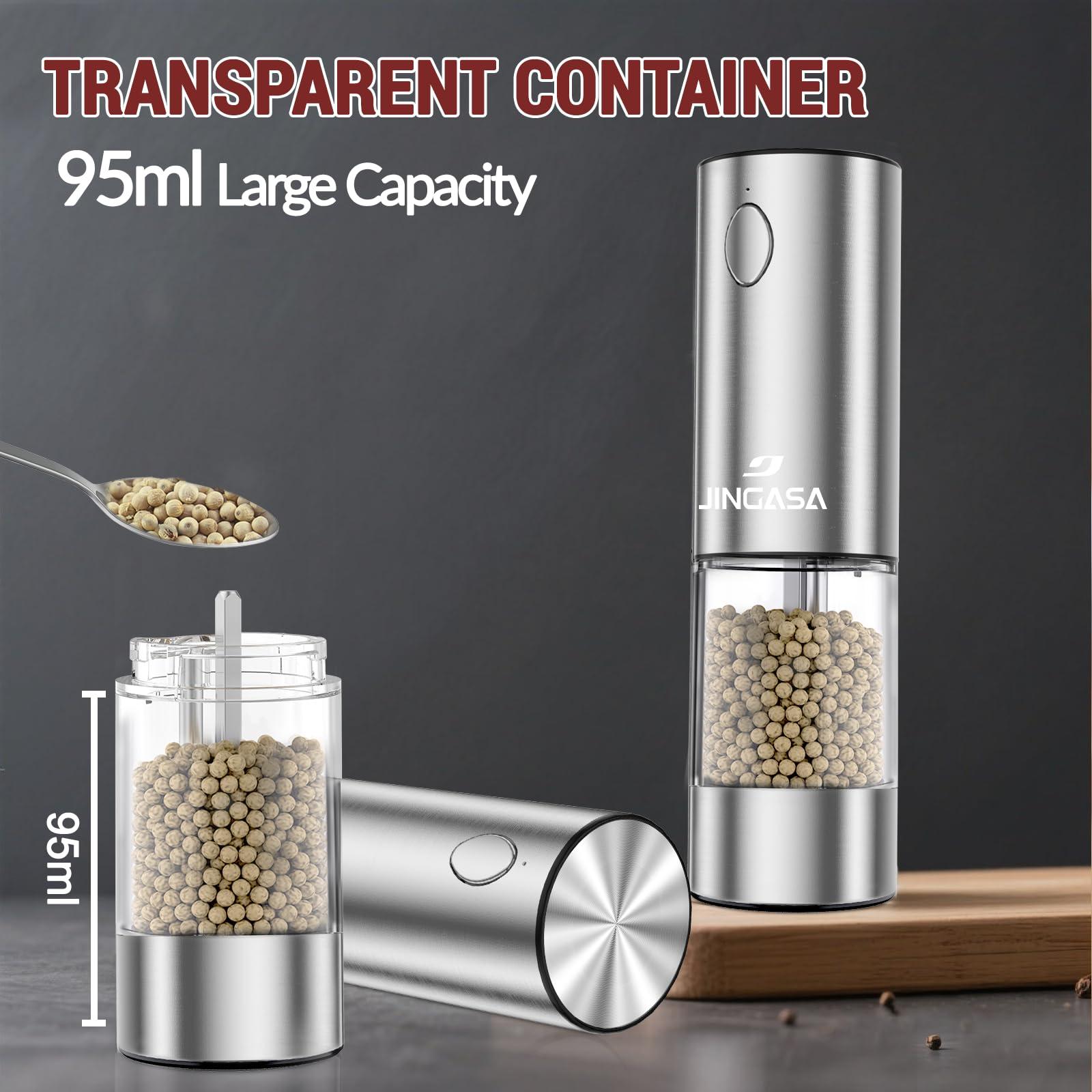 [Upgraded Larger Capacity] Electric Salt and Pepper Grinder Set with USB Charging Base, 95ml Large Capacity, Adjustable Coarseness,Stainless Steel Automatic Pepper Mill (Upgraded Capacity-A) - Image 3