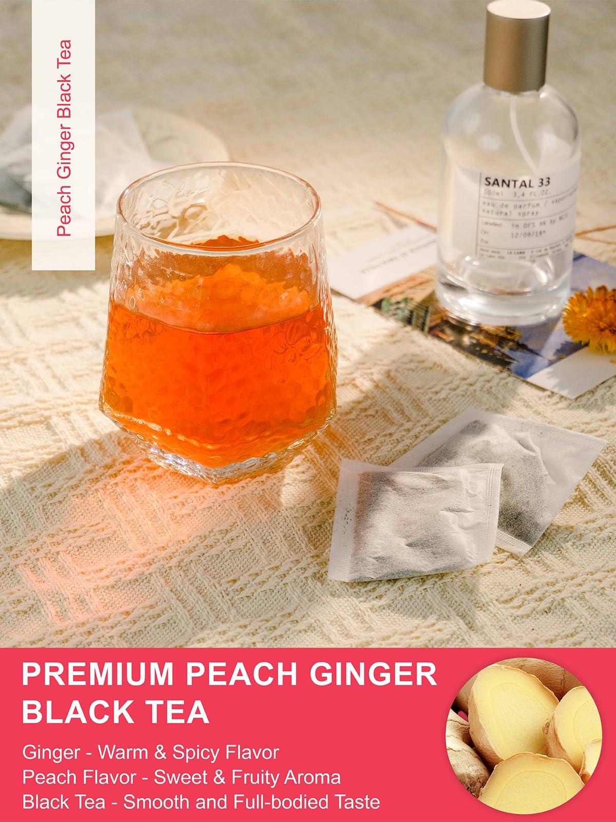 TeeLux Peach Ginger Black Tea, Mellow Black Tea with Spicy Ginger & Peach Flavor, Caffeinated, 100 Count - Image 2
