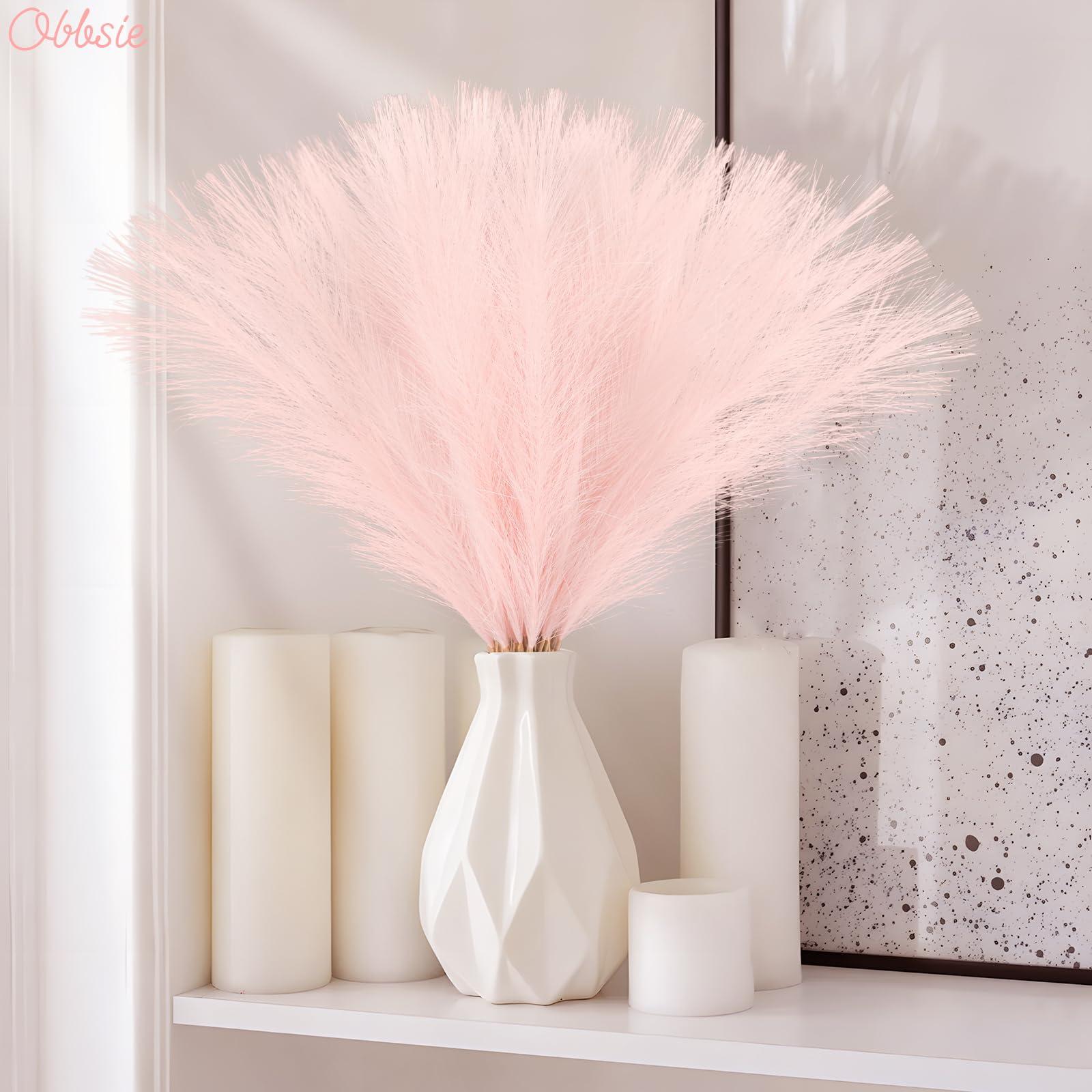 obbsie 50pcs Pink Faux Pampas Grass Decor, 21.6" Short Artificial Pompous Grass Floral Fake Pompas Grass Branches Vase Filler Flower Arrangement for Home Wedding Boho Decor - Image 2
