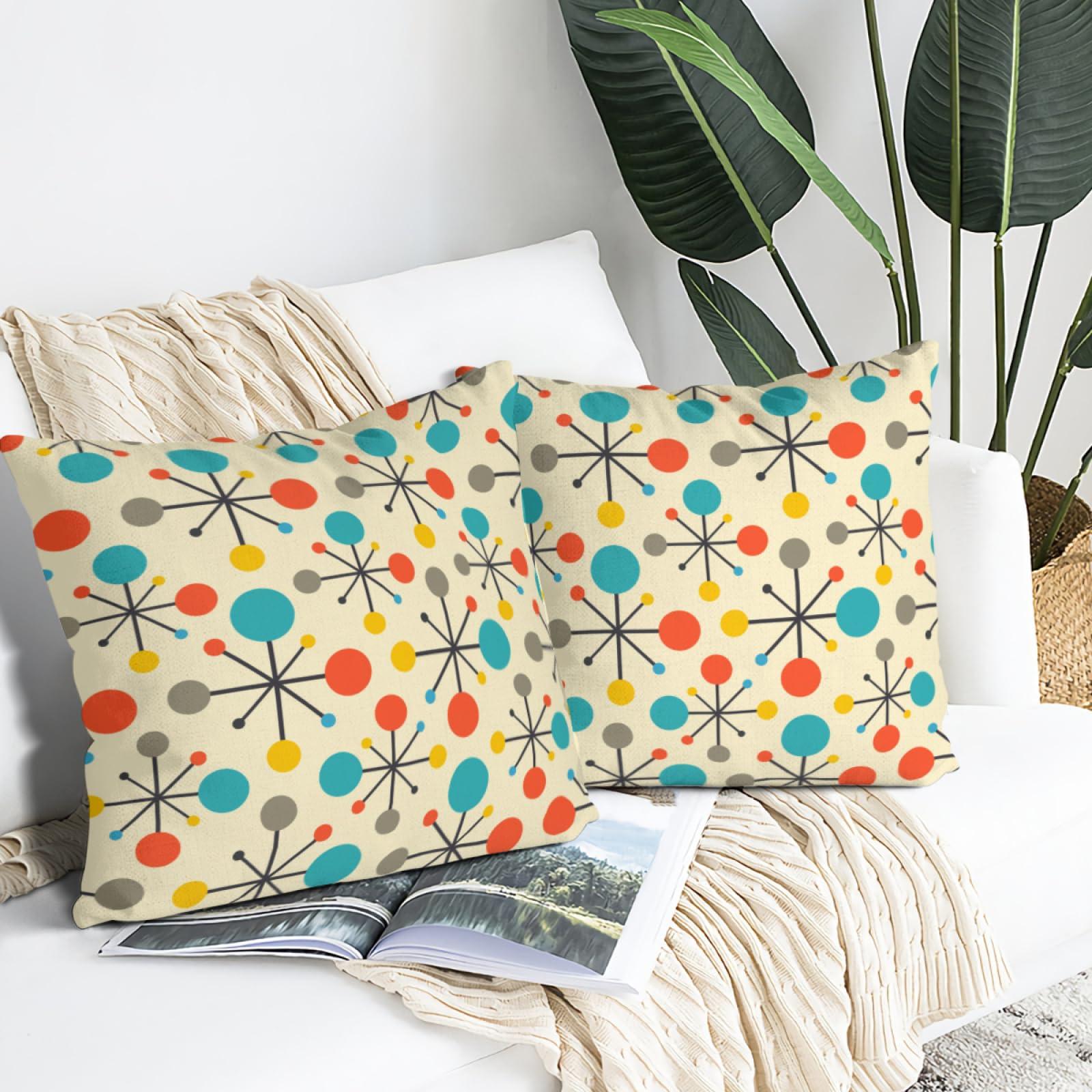 Waiyear Mid Century Modern Atomic Throw Pillows Covers 18"x18" Set of 2, Retro Decorative Pillow Cases for Couch Sofa Living Room,Yellow Cushion Covers - Image 2