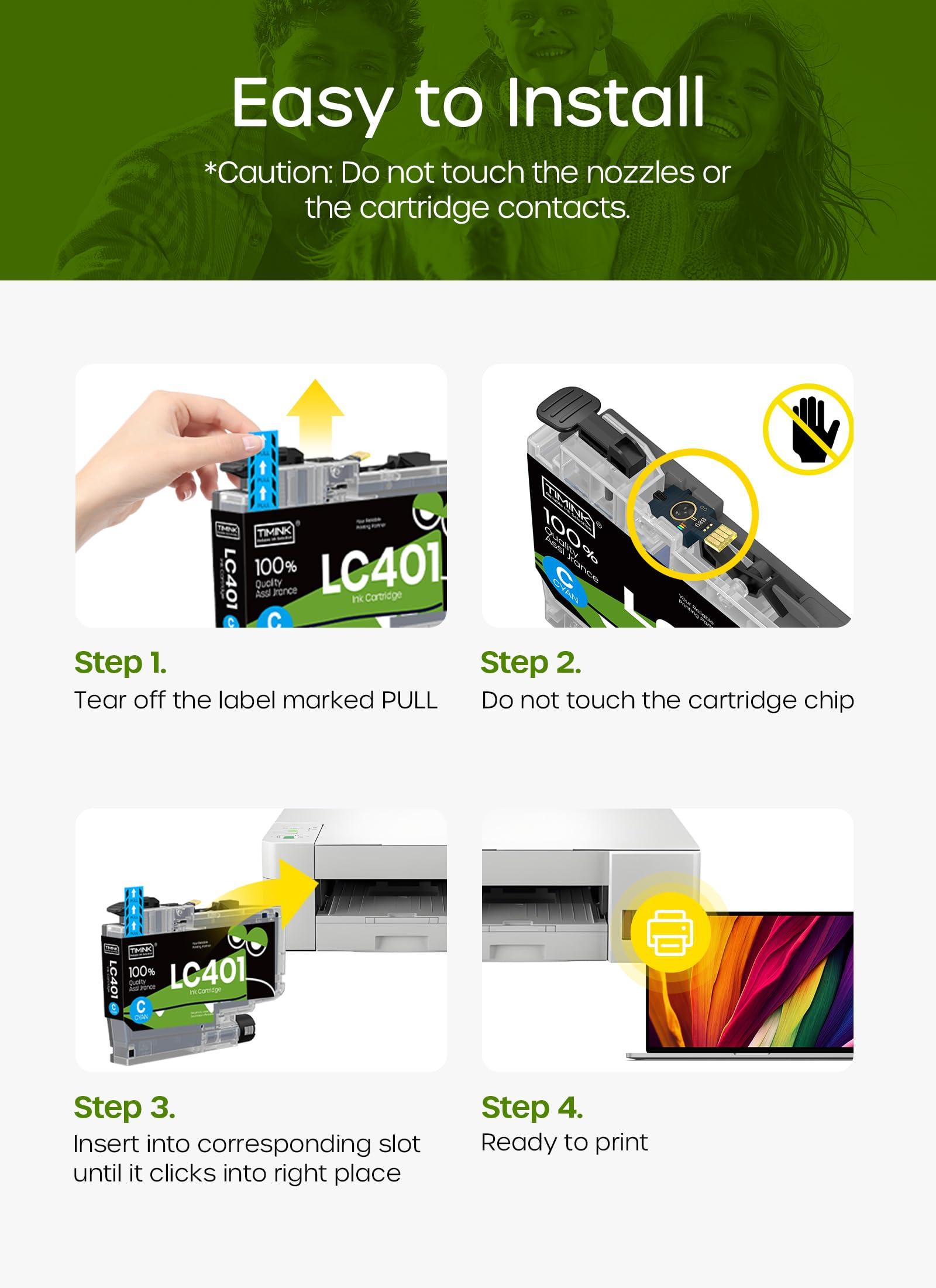 Timink LC401XL LC401 Compatible Ink Cartridges Replacement for Brother LC401XL LC 401 XL to use with MFC-J1010DW MFC-J1012DW MFC-J1170DW (Black Cyan Magenta Yellow, 4 Pack) - Image 7