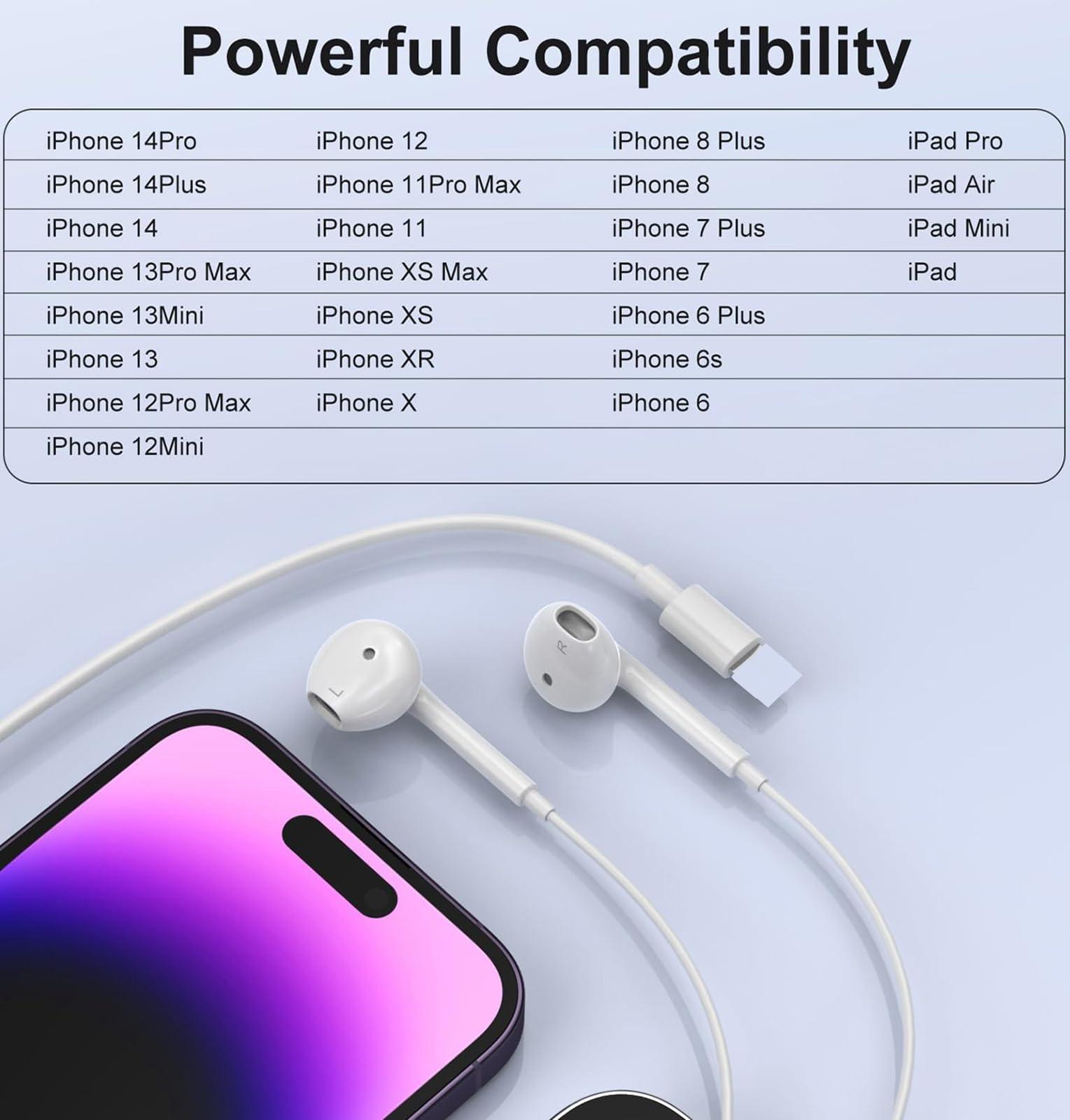 2 Packs LiIIting Headphones for iPhone Earphones Wired Nosie Reduction Built-in Microphone&Volume Control Headsets，Earbuds for iPhone 14/13/12/11/XR/XS/X/8/7/6/SE/Pro/Pro Max, Support All iOS System - Image 3