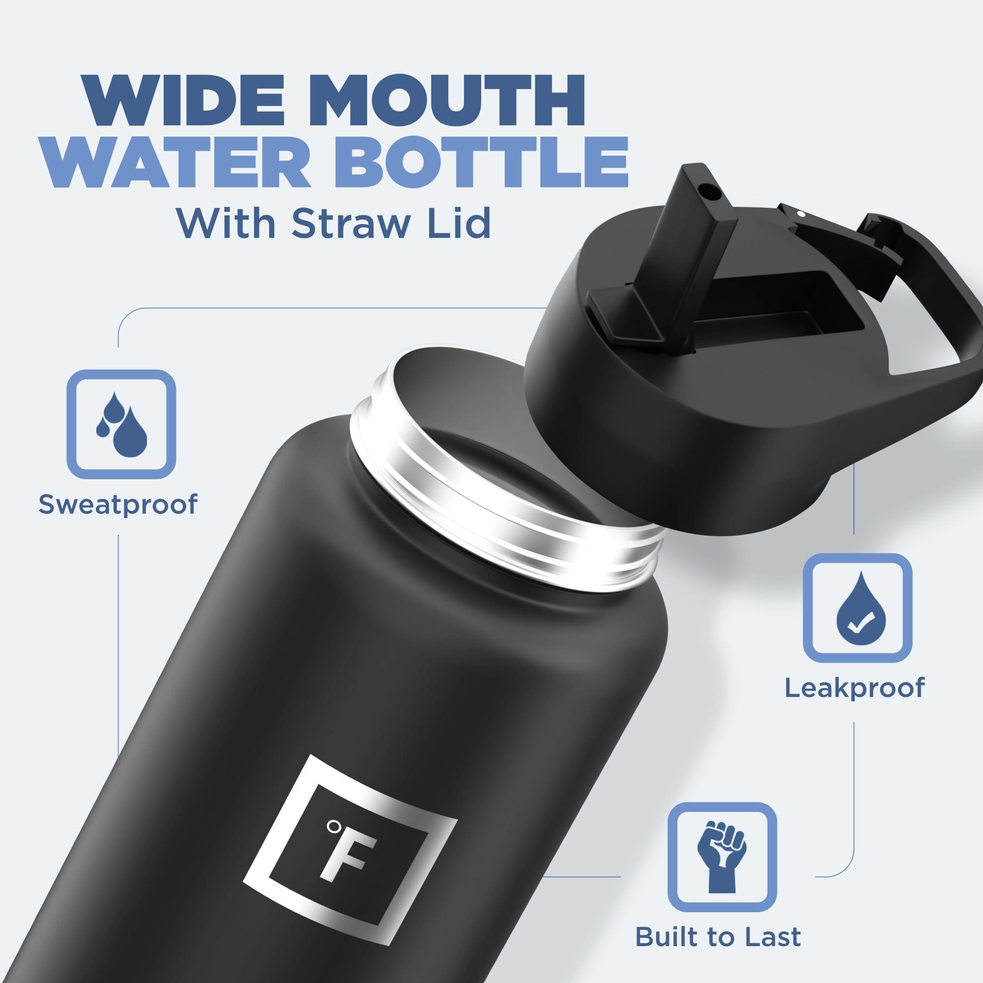 IRON °FLASK Camping & Hiking Hydration Flask with 3 Lids - Stainless Steel, Double Walled & Vacuum Insulated Water Bottle - Leak Proof & BPA Free (Midnight Black, Straw - 40 oz) - Image 3