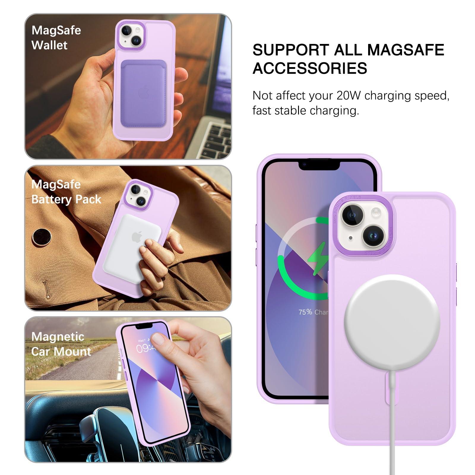 BENTOBEN Magnetic for iPhone 13 Case & iPhone 14 Case [Compatible with Magsafe] Translucent Matte Phone Case iPhone 13/14 Slim Shockproof Women Men Protective Cover for iPhone 13/14 6.1", Light Purple - Image 2