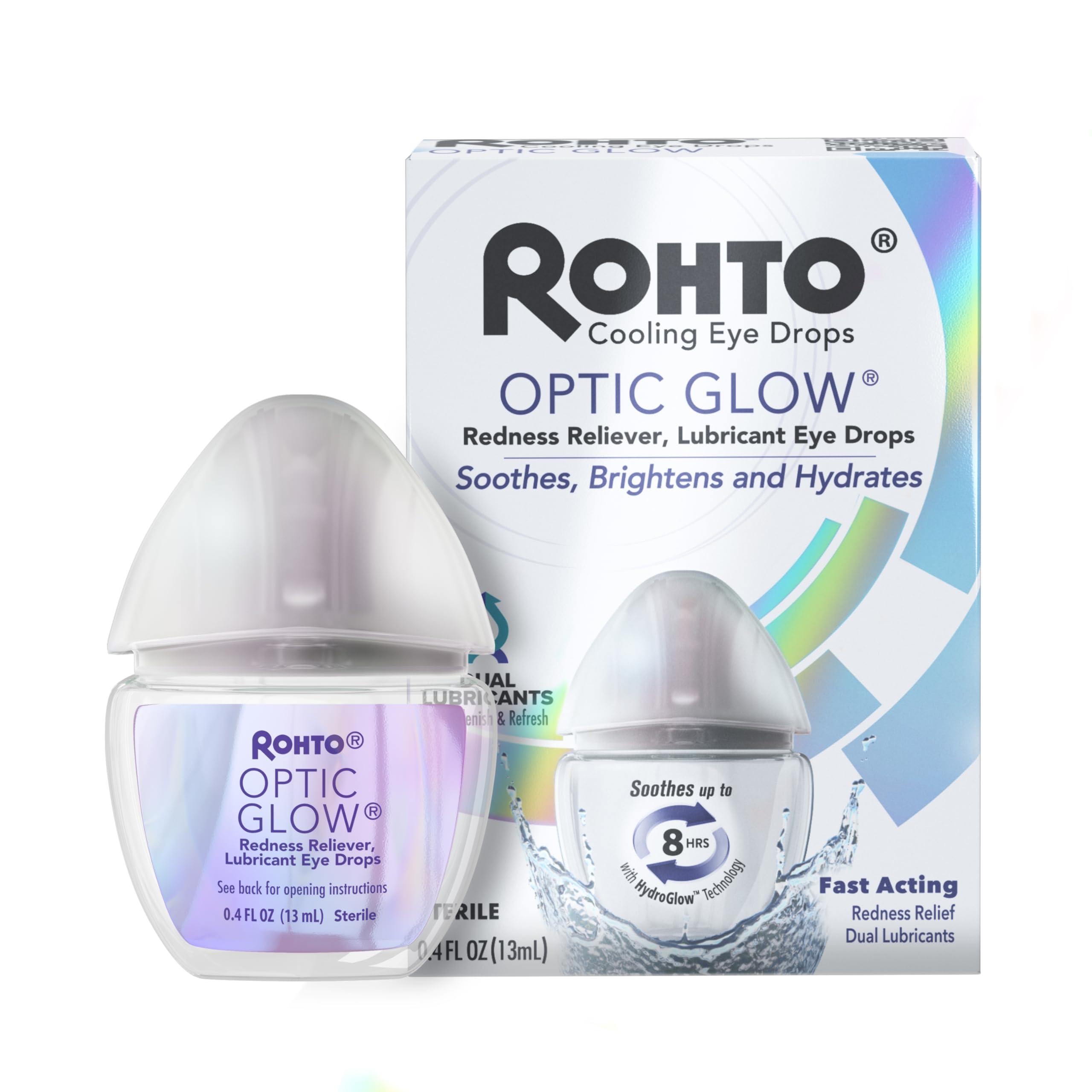 Rohto Optic Glow Whitening, Lubricant Eye Drops, Whitens, Brightens, and Hydrates Red Eyes, Fast-Acting Formula, Sterile Eye Drops, 0.4 fl oz Bottle