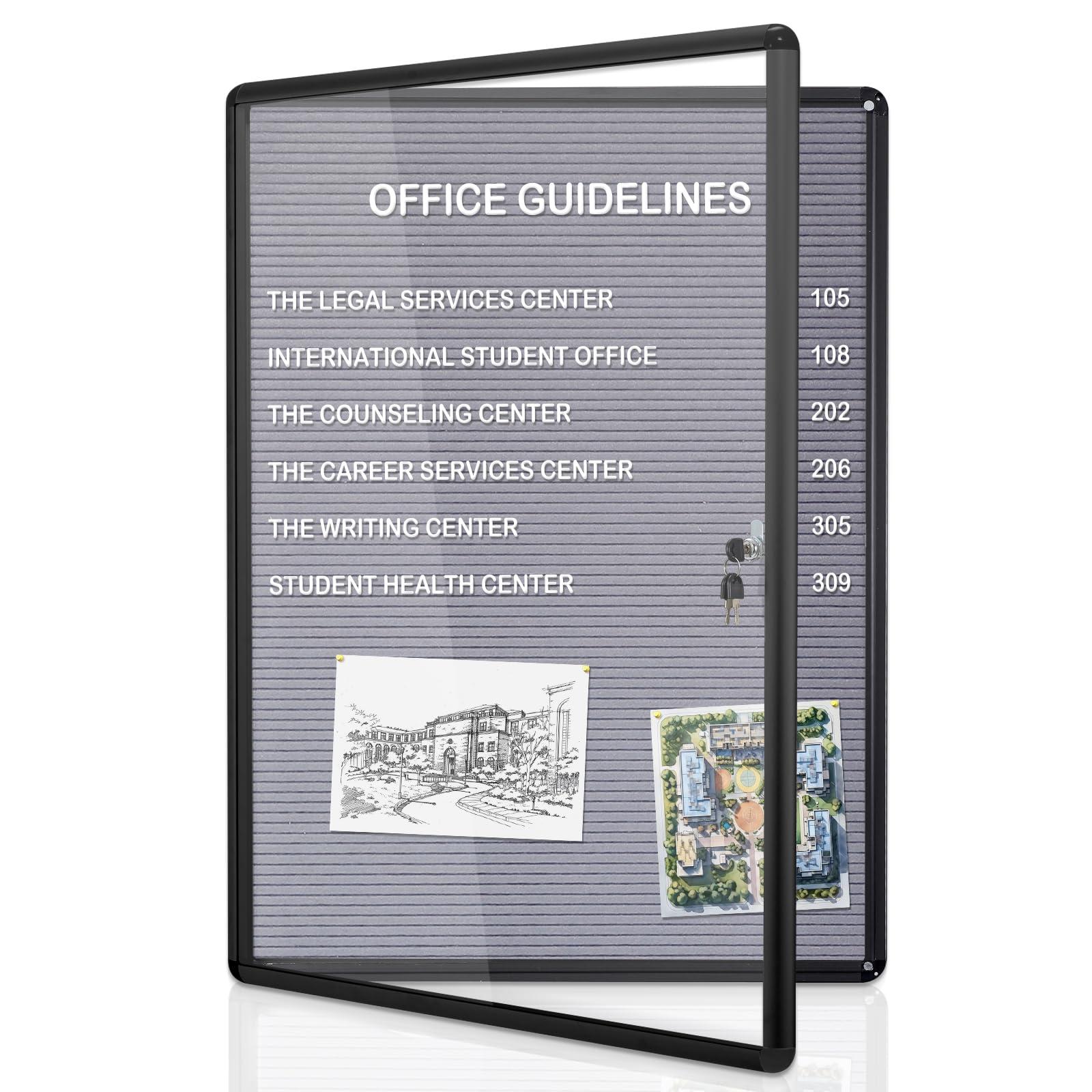 Enclosed Changeable Letter Board Sign 38x28 in, Message Board with Locking Door -Ideal for Office, School, Store, Community Center, Wall Mount, Aluminum Frame, Grey