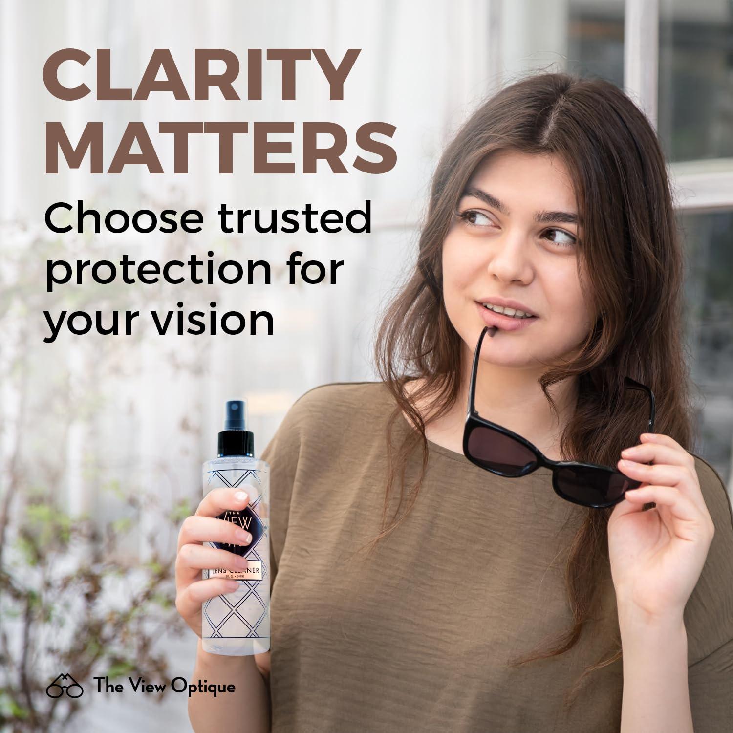 the view optique Anti-Reflective Safe Lens Cleaner Spray Kit – (1) 8oz Glasses Cleaner Spray & (26) Pre-Moistened Lens Wipes for Eyeglasses, Sunglasses, Lenses, Screens & Camera Cleaning Kit - Image 7