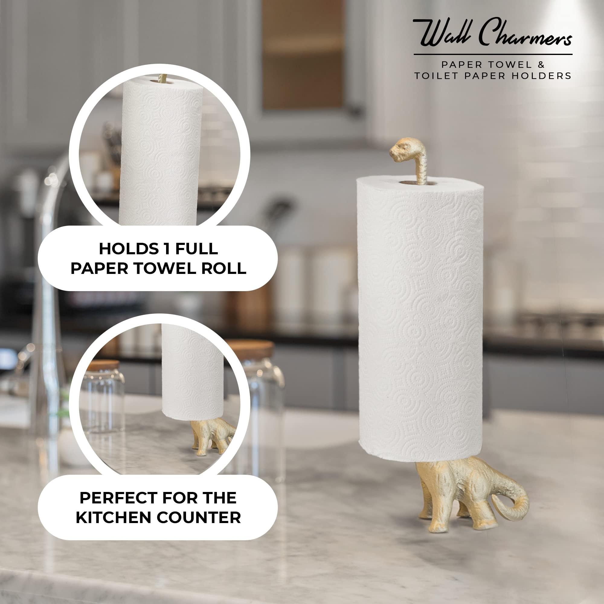 WallCharmers Gold Paper Towel Holder, Metal Toilet or Kitchen Paper Holder for Floor or Countertop, Gold Dino - Image 6