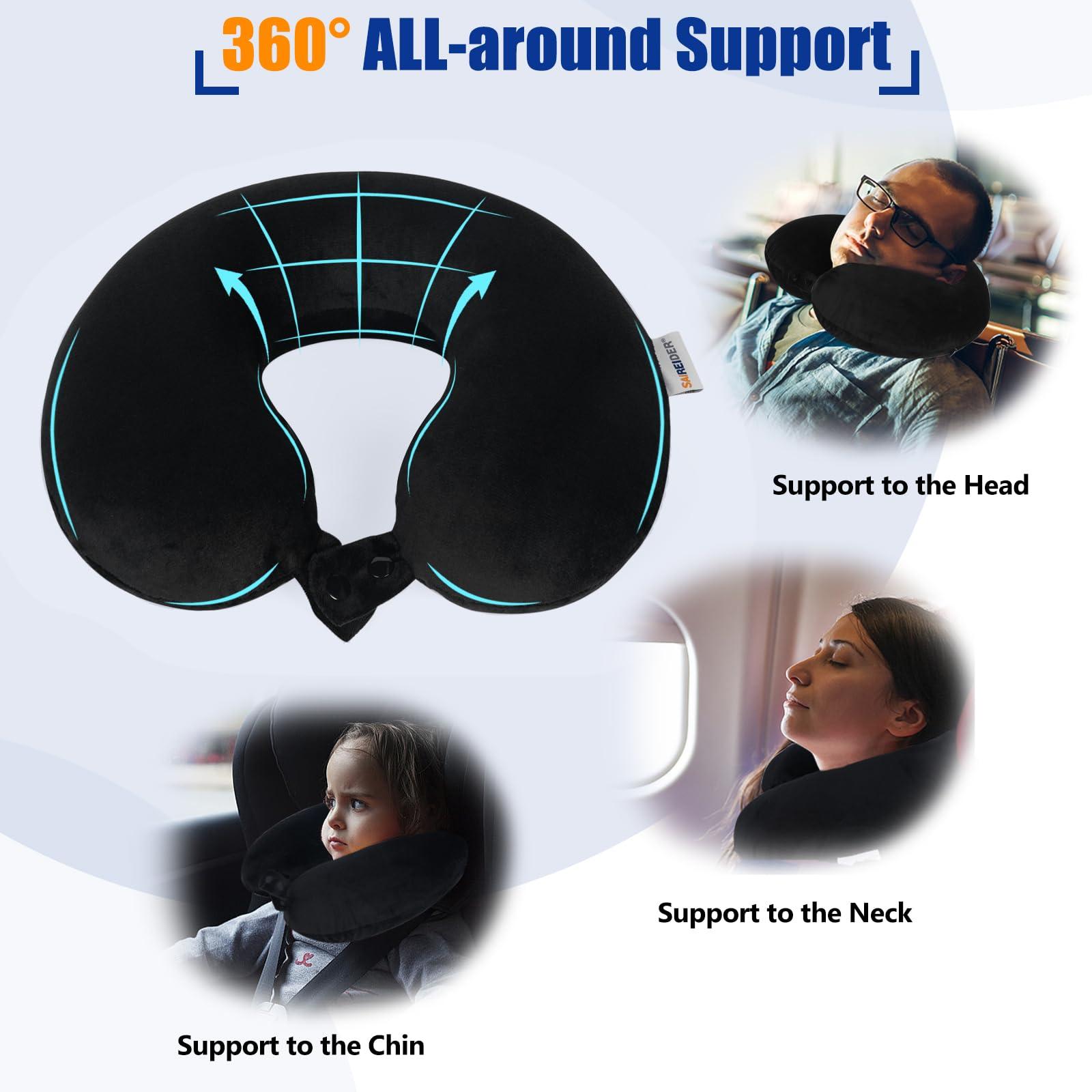 SAIREIDER Travel Pillow 100% Pure Memory Foam Travel Neck Pillow, Airplane Pillow for Traveling、Car、Home、Office，Washable Cover（Black） - Image 4