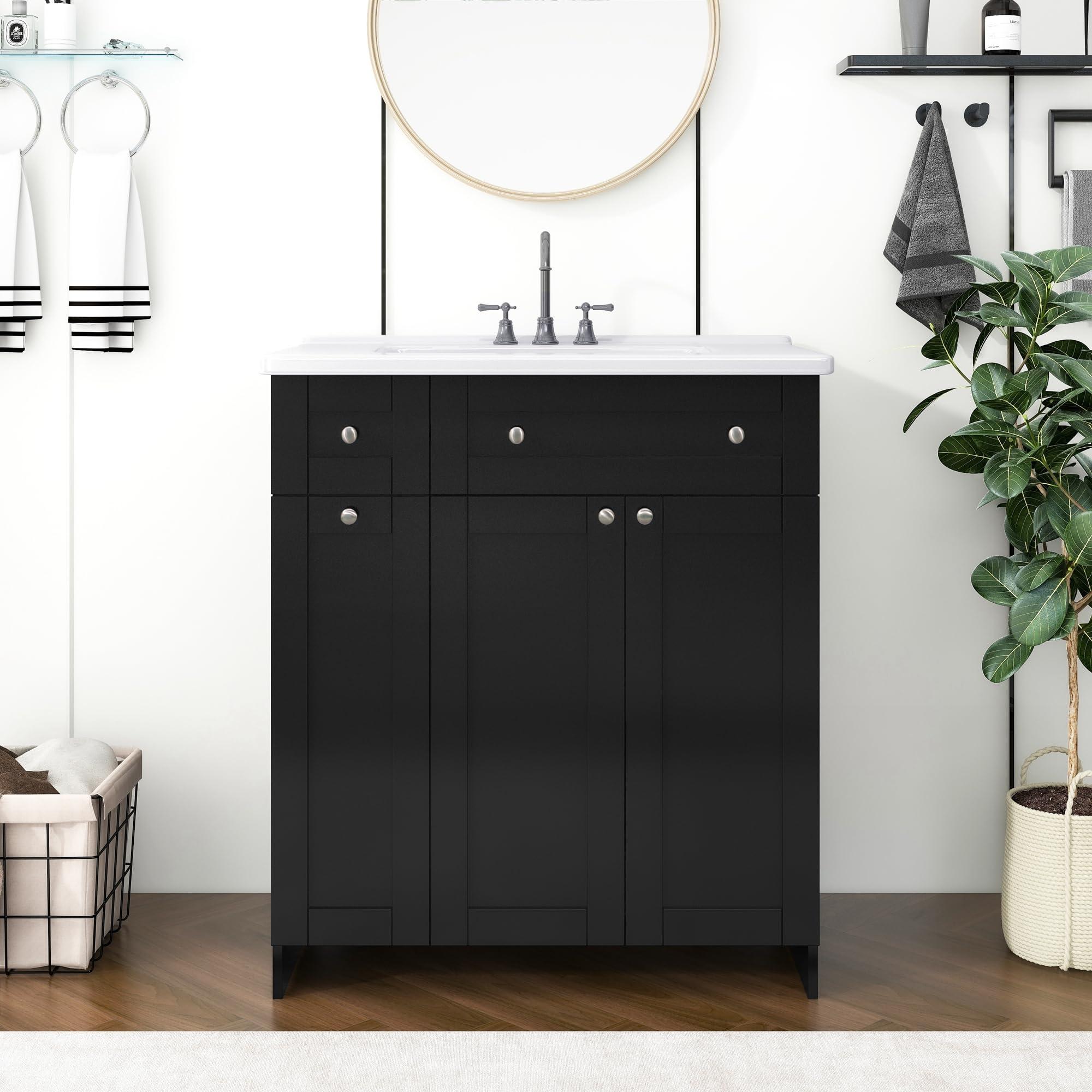 30" Bathroom Vanity with Sink, Modern 30 Inch Vanity with Top for Bathroom, Bathroom Vanity and Sink Combo with Storage Cabinet and Double-Tier Deep Drawer, No Mirro (Black) - Image 4