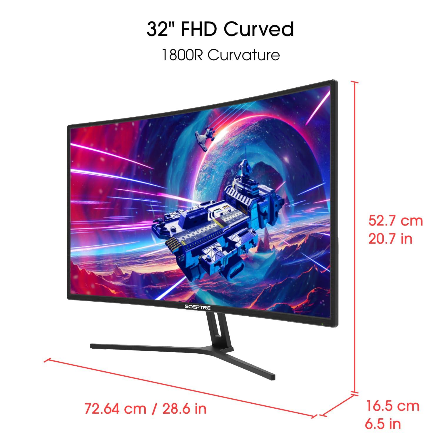 Sceptre C325B-185RD 32-inch Curved Gaming Monitor, Overdrive up to 240Hz, DisplayPort 165Hz, 144Hz HDMI, AMD FreeSync, Build-in Speakers, Machine Black - Image 5
