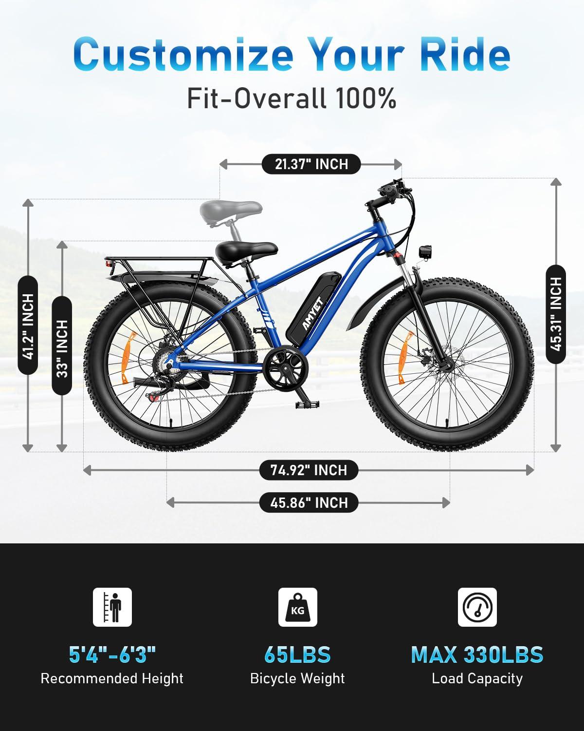 AMYET EB26 Electric Bike for Adults Peak 1500W Electric Bicycle 48V 15AH (720WH) Battery Electric Bike 26" Fat Tire Mountain 28mph 7 Speed Gears Ebike - Image 7