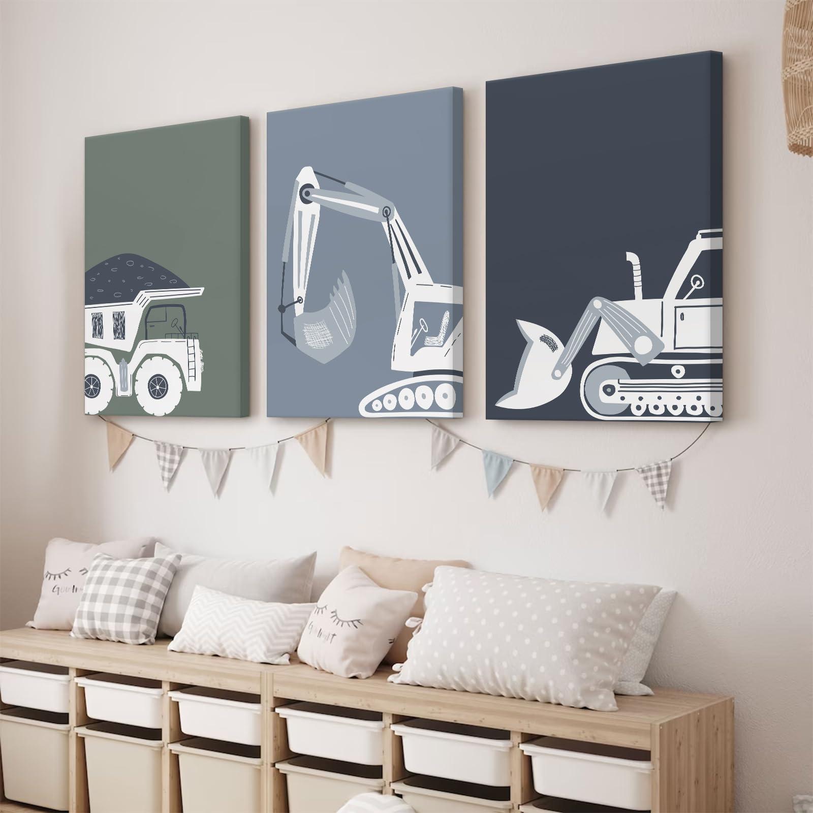 Construction Truck Wall Art Decor Toddler Boys Room Canvas Wall Art Tractor Vehicle Posters Dump Truck Wall Art Kids Bulldozer Pictures Nursery Prints for Boys Bedroom 12x16x3 Inch Wrapped Canvas - Image 3
