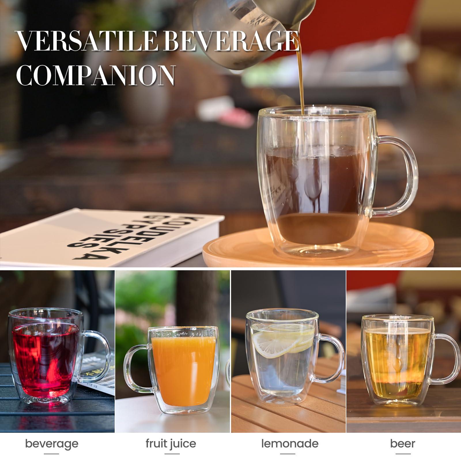 YUNCANG Double Wall Coffee Mugs, (4-Pcak) 16 Ounces-Clear Glass with Handle,lnsulated,Cappuccino,Tea,LatteCups,Beverage Glasses Heat Resistant - Image 6
