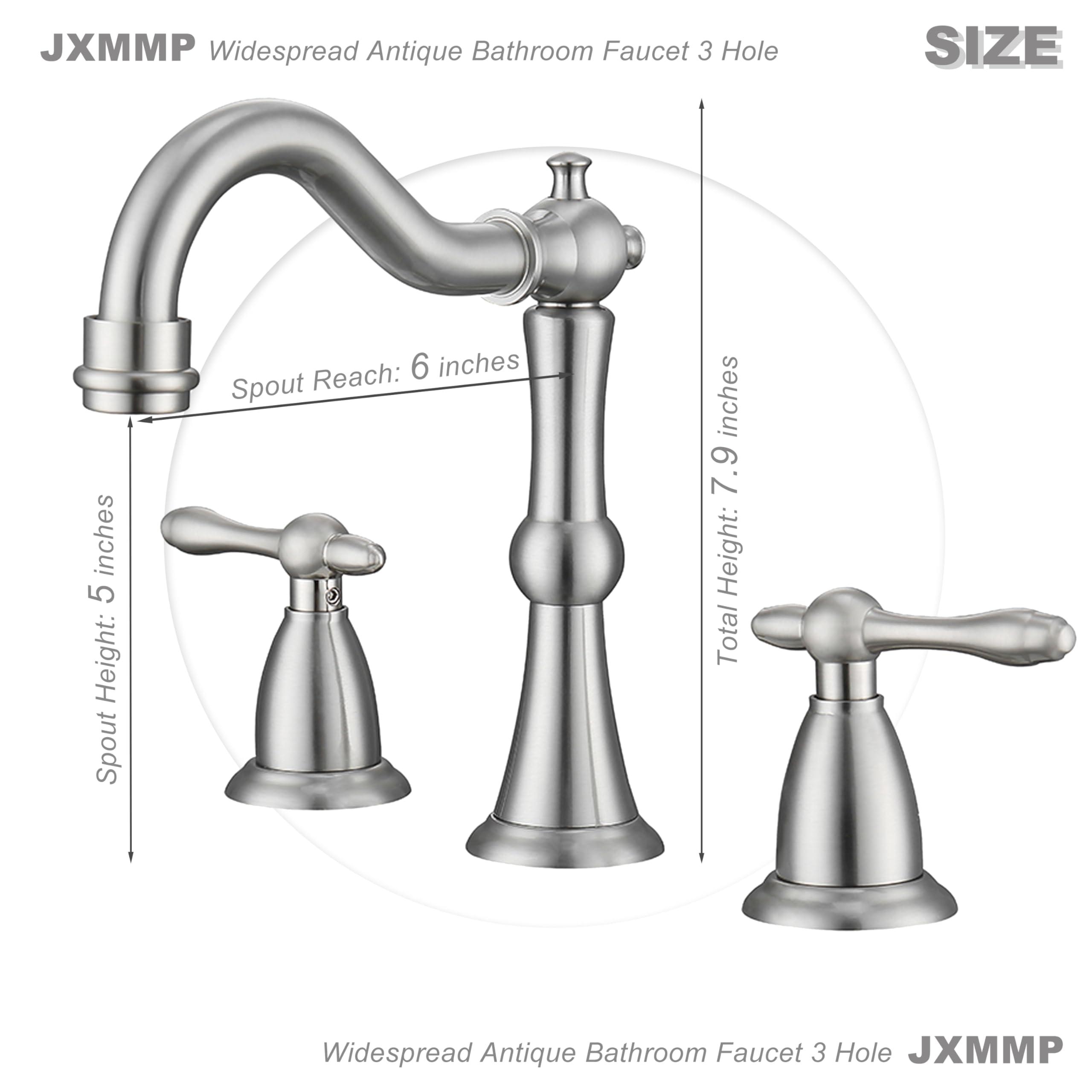 JXMMP Brushed Nickel 3 Hole Bathroom Faucet, Widespread Antique Bathroom Sink Faucet with Pop Up Drain and cUPC Supply Hose, Modern 2 Handle Modern Brushed Sink Faucet Bathroom JXM3073BN - Image 3