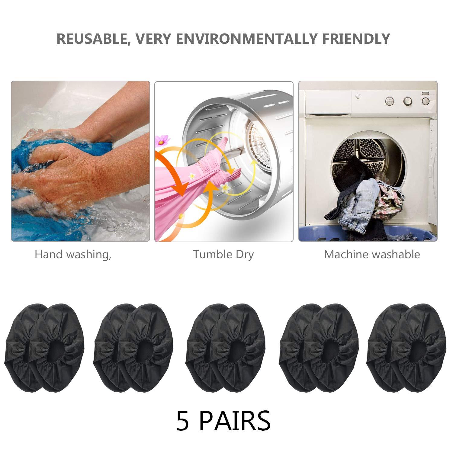 PlasMaller 5 Pairs Black Non Slip Washable Reusable Shoe Covers For Household Thickened Boot Covers, XL - Image 6