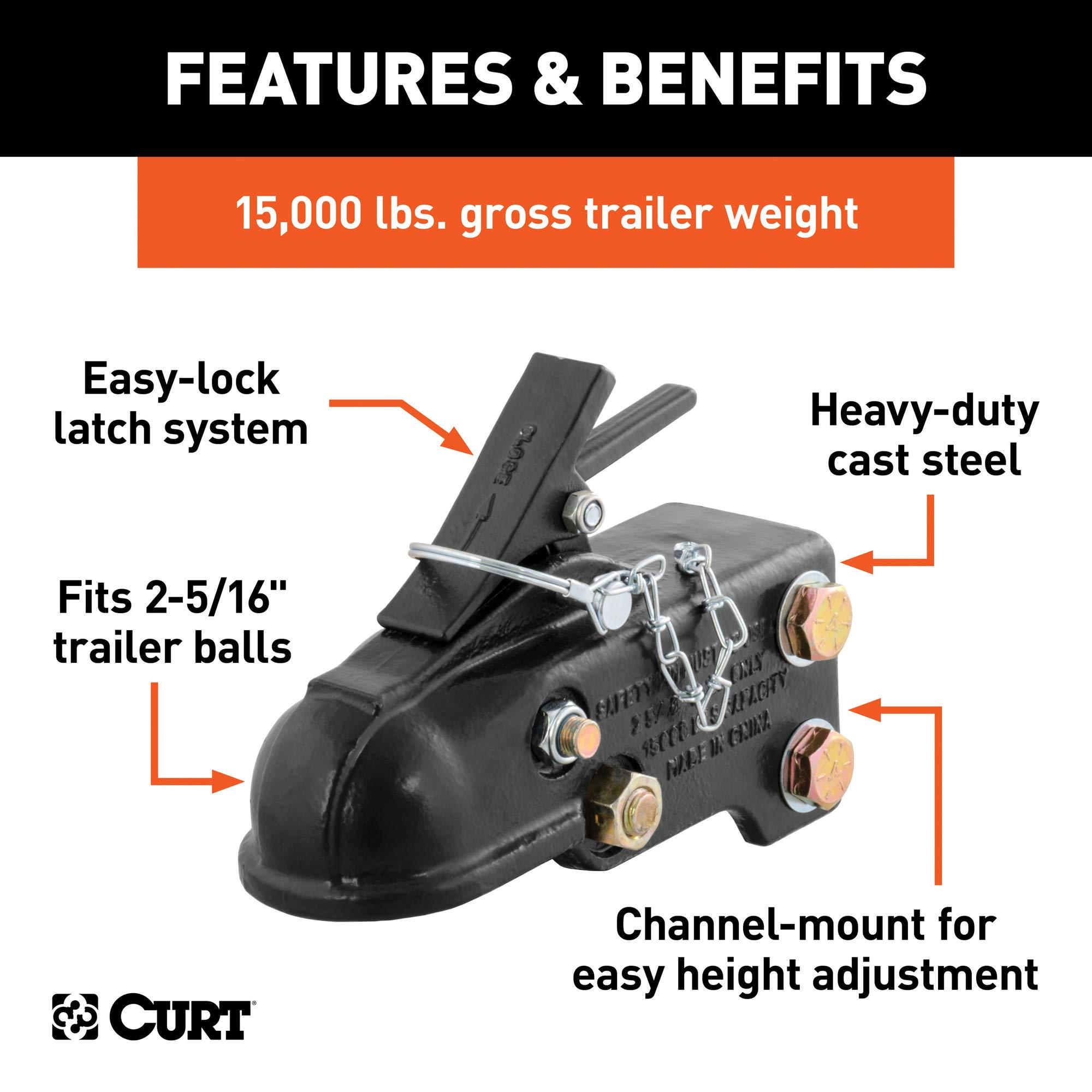 CURT 25328 Channel-Mount Adjustable Trailer Coupler, 2-5/16-Inch Hitch Ball, 15,000 lbs, B - Image 3