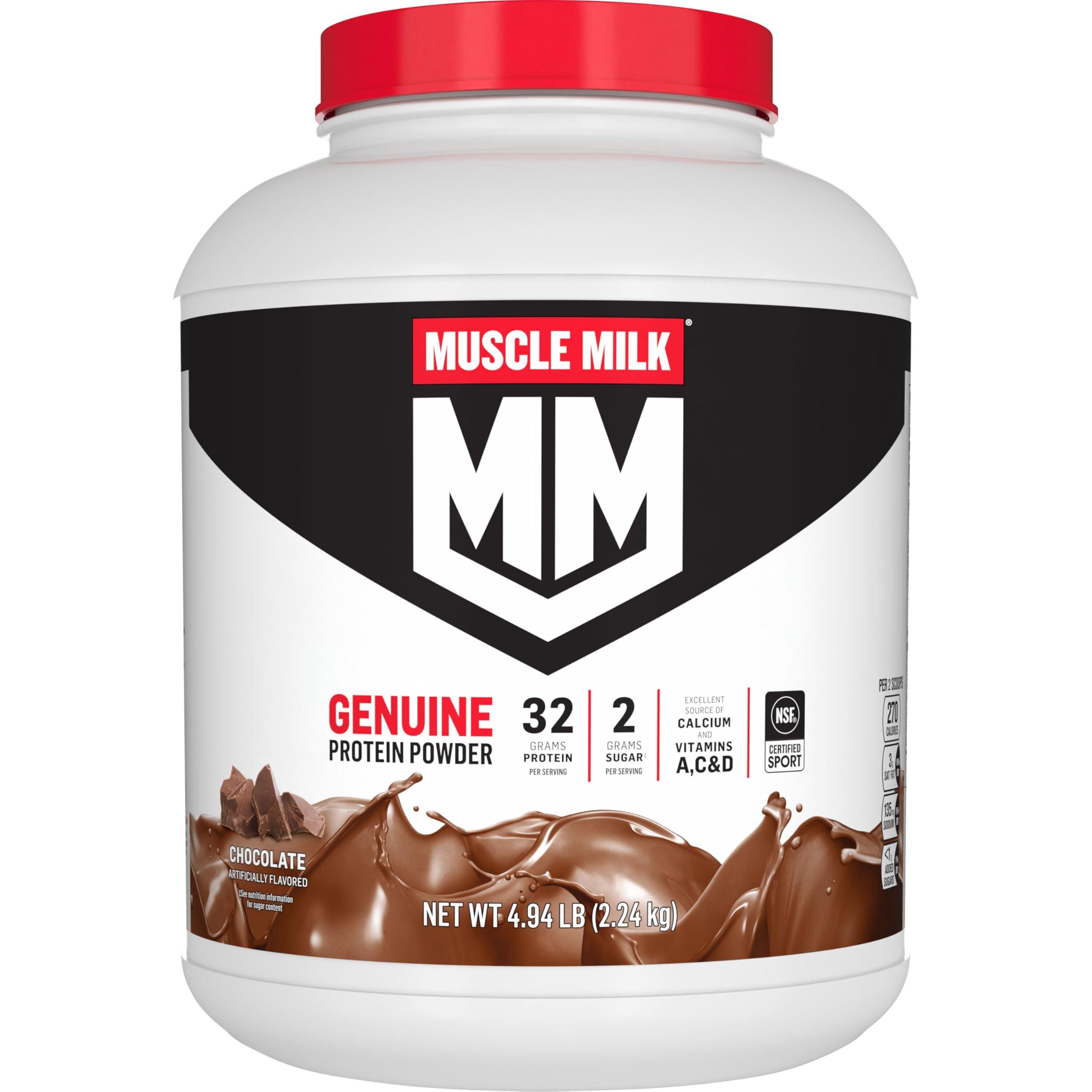 Muscle Milk Genuine Protein Powder, Chocolate, 4.94 Pound, 32 Servings, 32g Protein, 2g Sugar, Calcium, Vitamins A, C & D, NSF Certified for Sport, Energizing Snack, Packaging May Vary - Image 1
