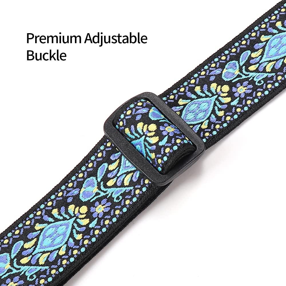Eyeshot Ukulele Strap No Drill, Adjustable Double J Hook Clip on Uke Shoulder Strap, Hawaiian Jacquard Blue Flower Hands Free Ukelele Strap, Easy to Use and Fit Most Standard Uke Sizes - Image 5