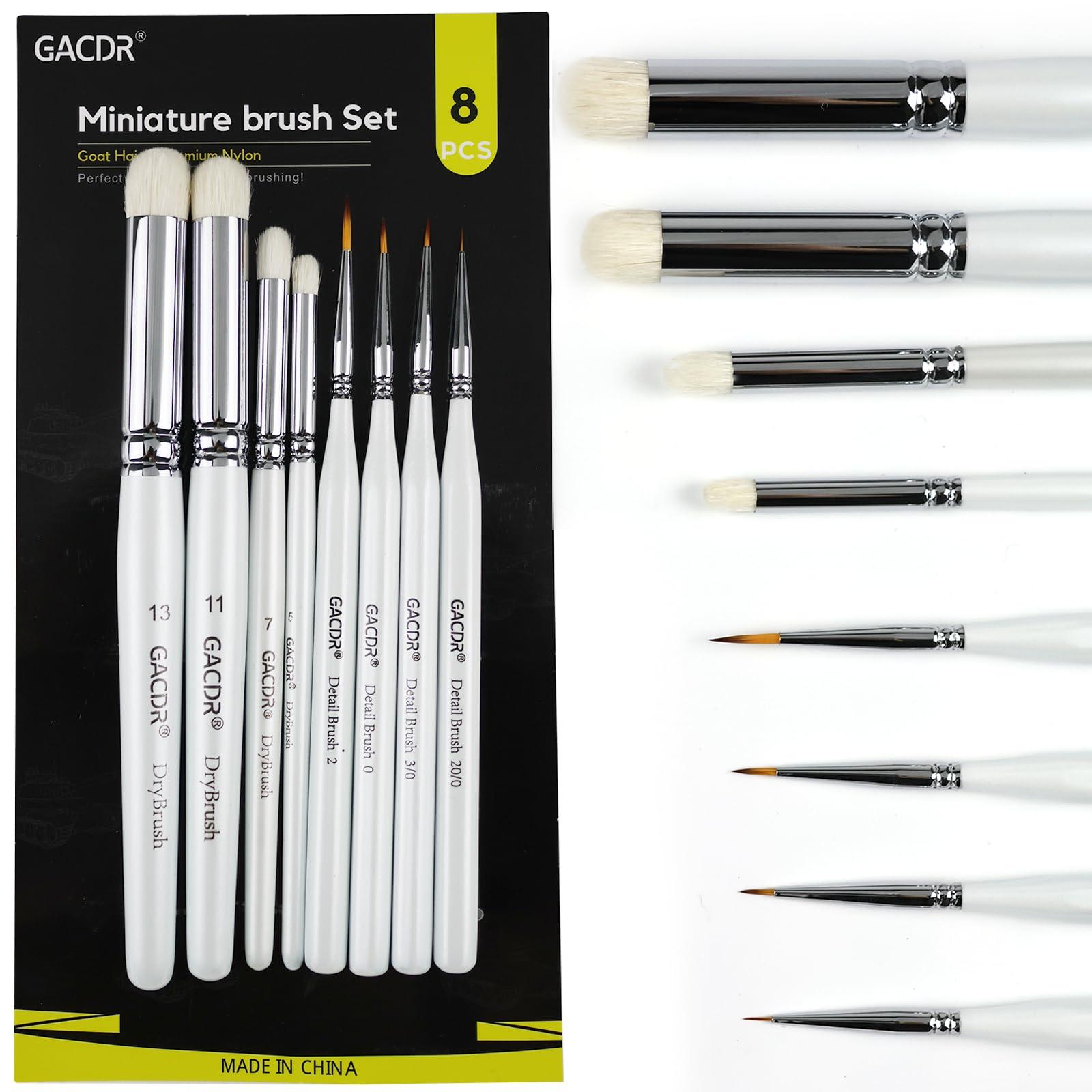 GACDR Dry Brush Miniature Painting, 4 Dry Brushes & 4 Ultra Fine Micro Detail Brushes for Model Painting, 40k, Acrylic Detailing,Paint by Number