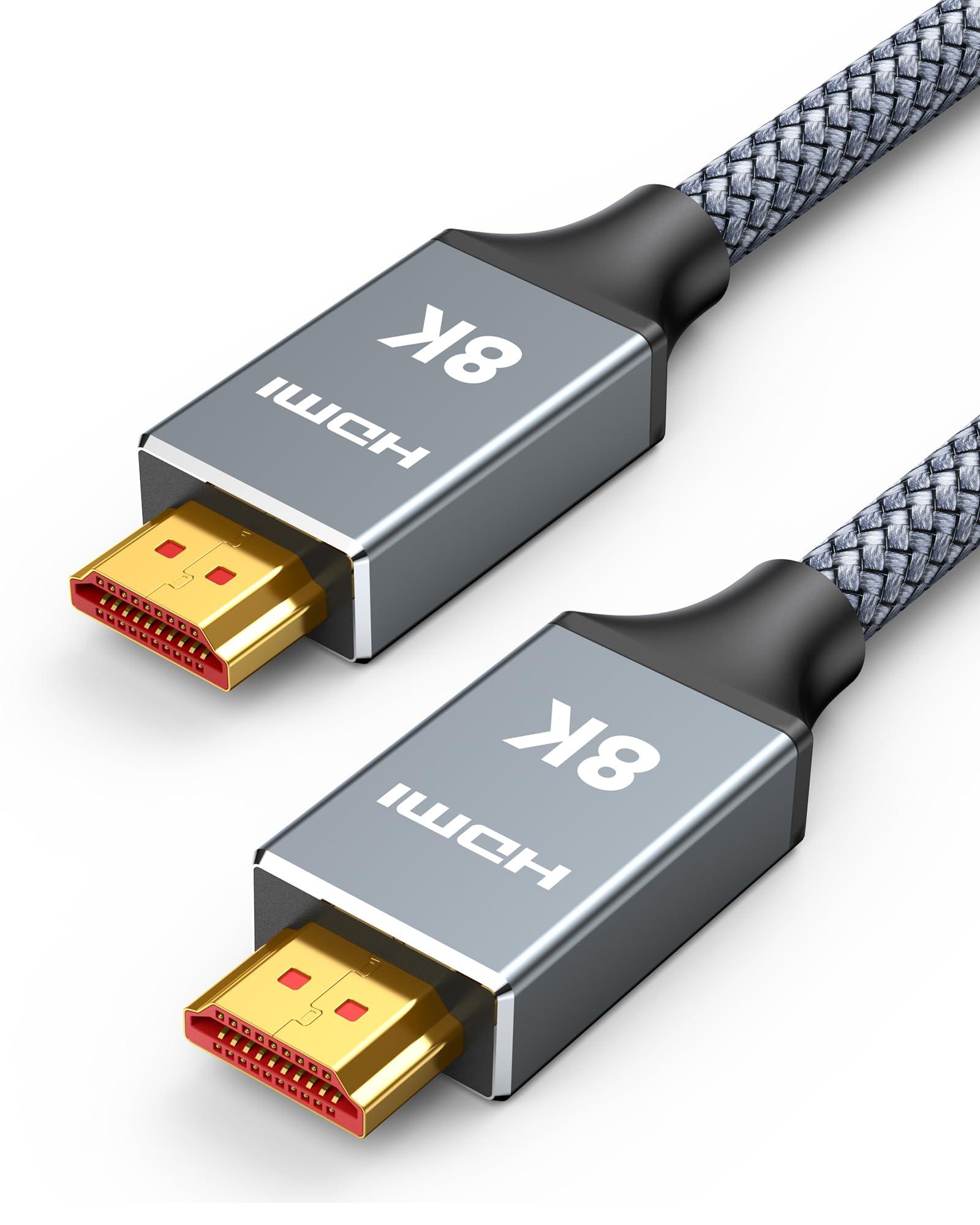 Capshi 6.6ft 8K 4K@120Hz HDMI Cable 2.1, 48Gbps High Speed Cord for PS5/4, TV, Gaming Console, Monitor, 8K@60Hz, 2K@240Hz, 144Hz, Support HDR, eARC, DTS:X, HDCP 2.2 & 2.3, Braided, Grey