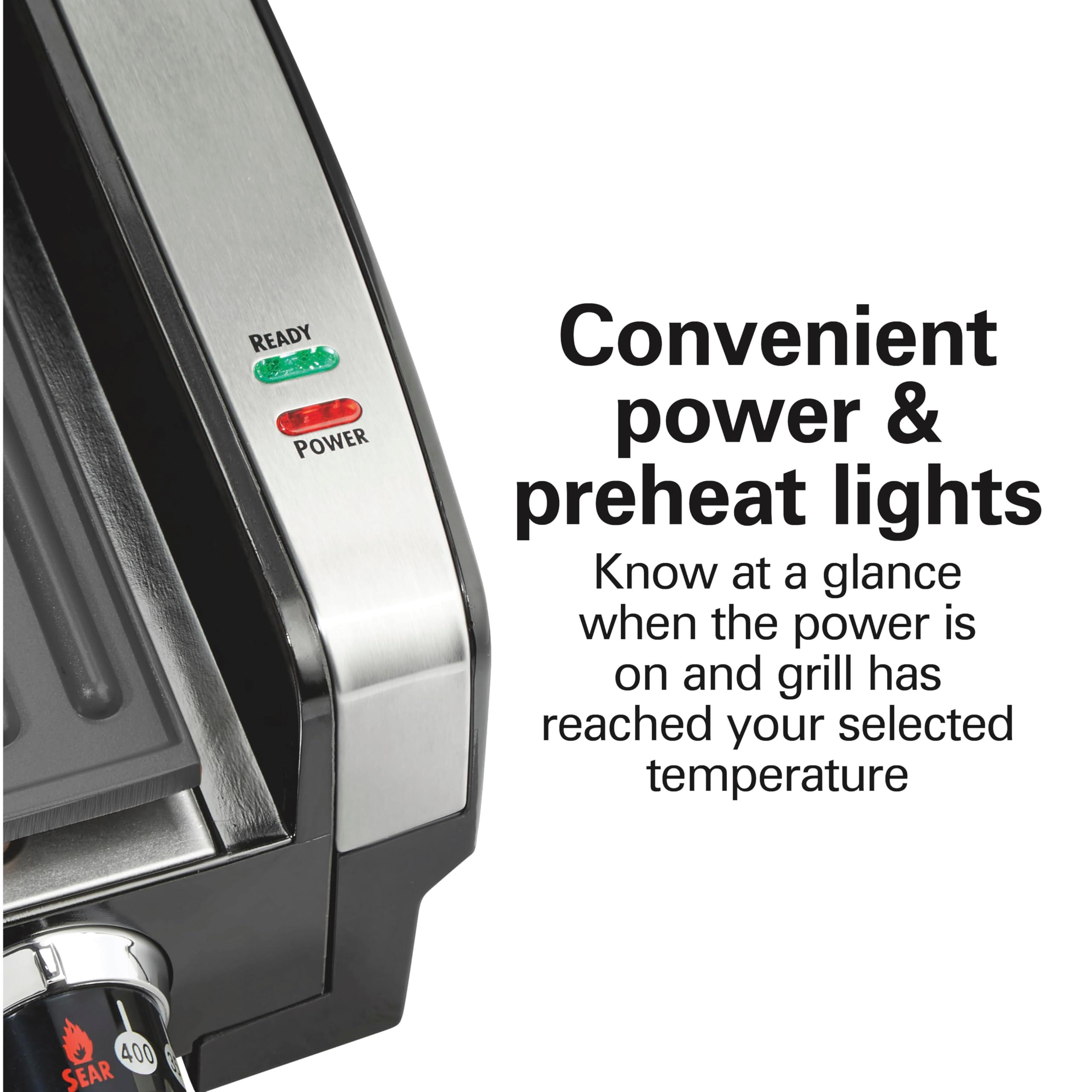Hamilton Beach Electric Indoor Searing Grill with Viewing Window & Adjustable Temperature Control to 450F, 118 sq. in. Surface Serves 6, PFAS-Free Removable Nonstick Grate, Stainless Steel - Image 7