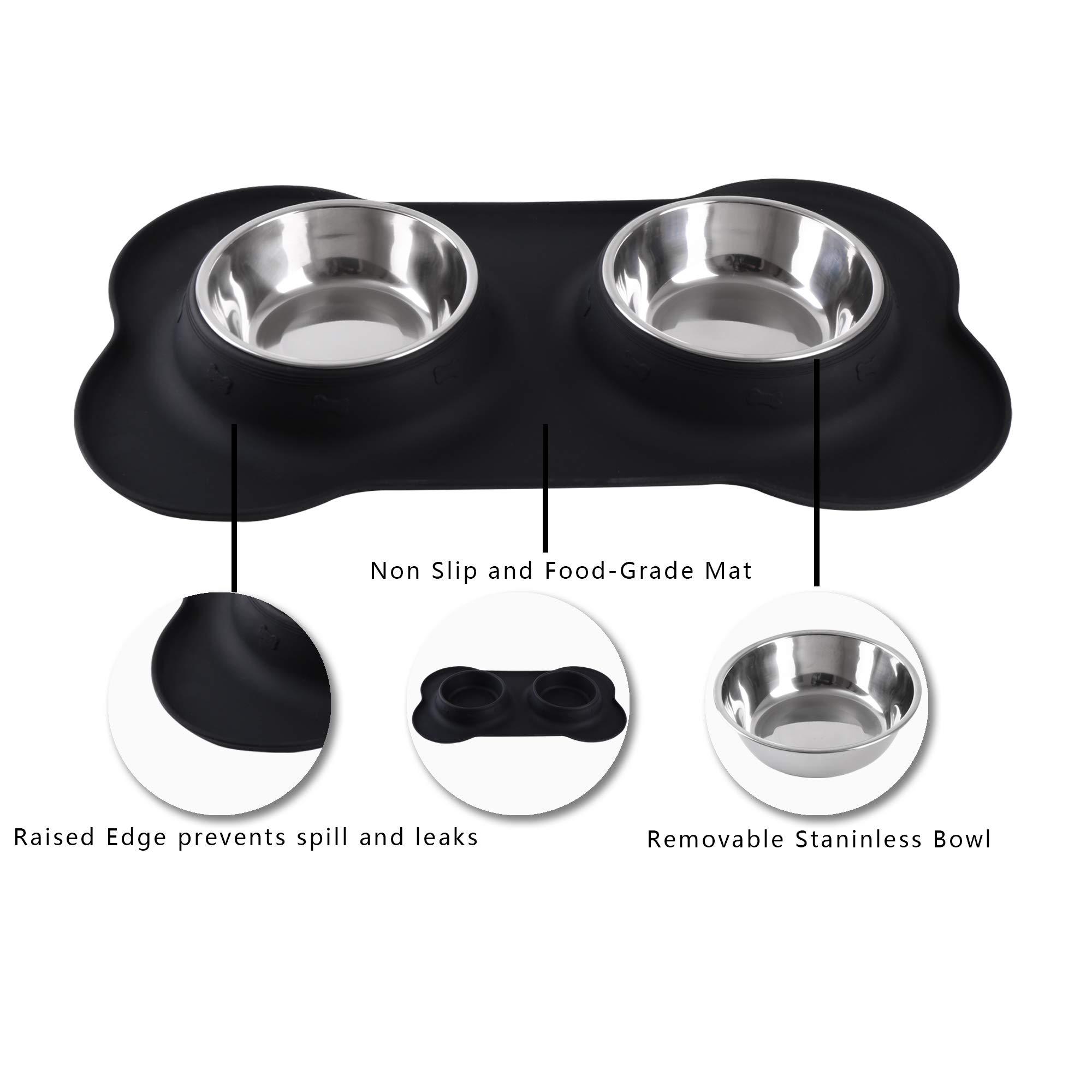 Hubulk Pet Dog Bowls 2 Stainless Steel Dog Bowl with No Spill Non-Skid Silicone Mat + Pet Food Scoop Water and Food Feeder Bowls for Feeding Small Medium Large Dogs Cats Puppies (S, Black) - Image 3