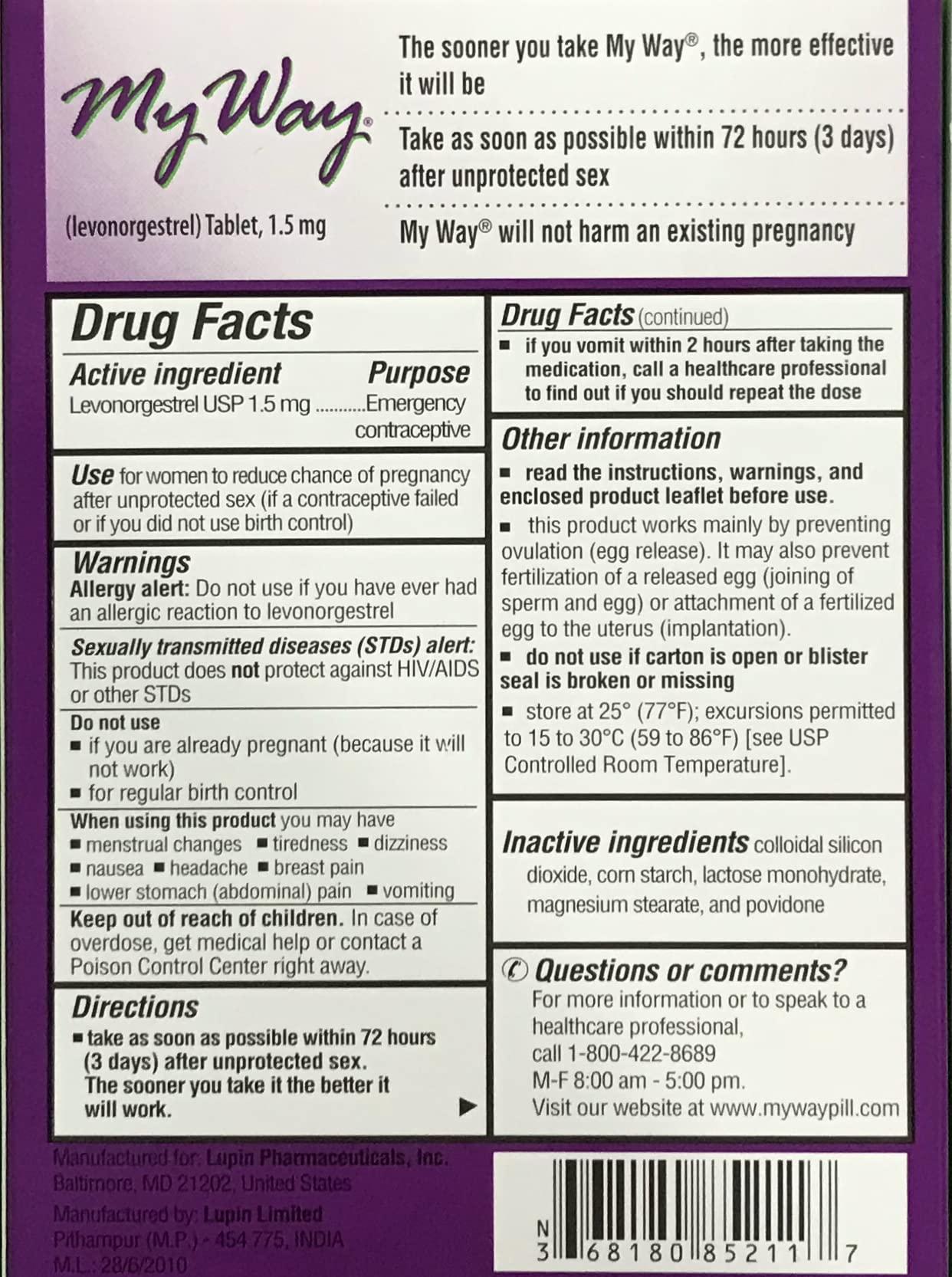 LUPIN My Way Emergency Contraceptive 1 Tablet Each (6) - Image 2