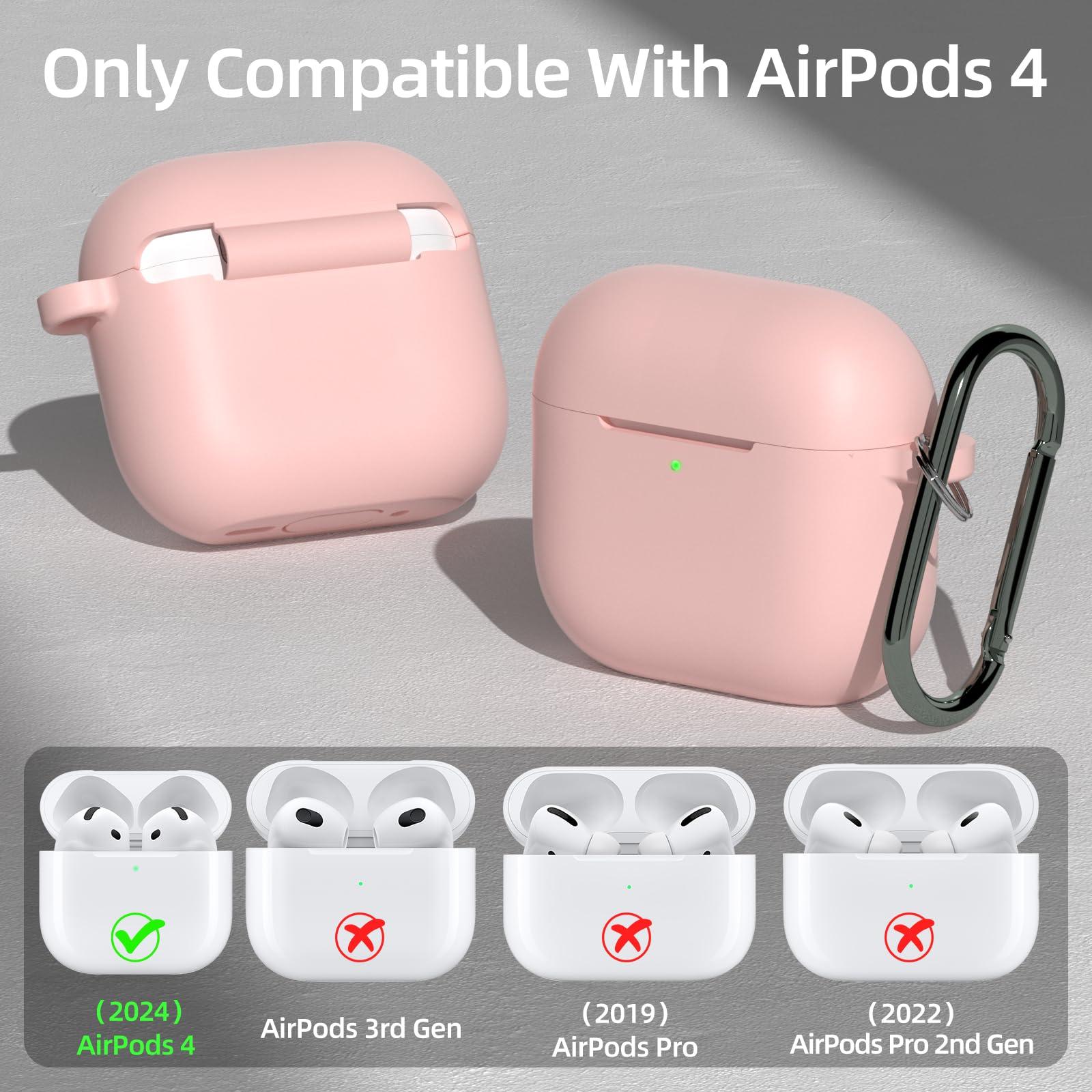 AZF for AirPods 4th Generation Case,Compatible with AirPods 4th Gen (2024) (USB-C), Compatible with MagSafe, Military Grade Soft Silicone Drop Protection Case（with Keychain） (Pink) - Image 2