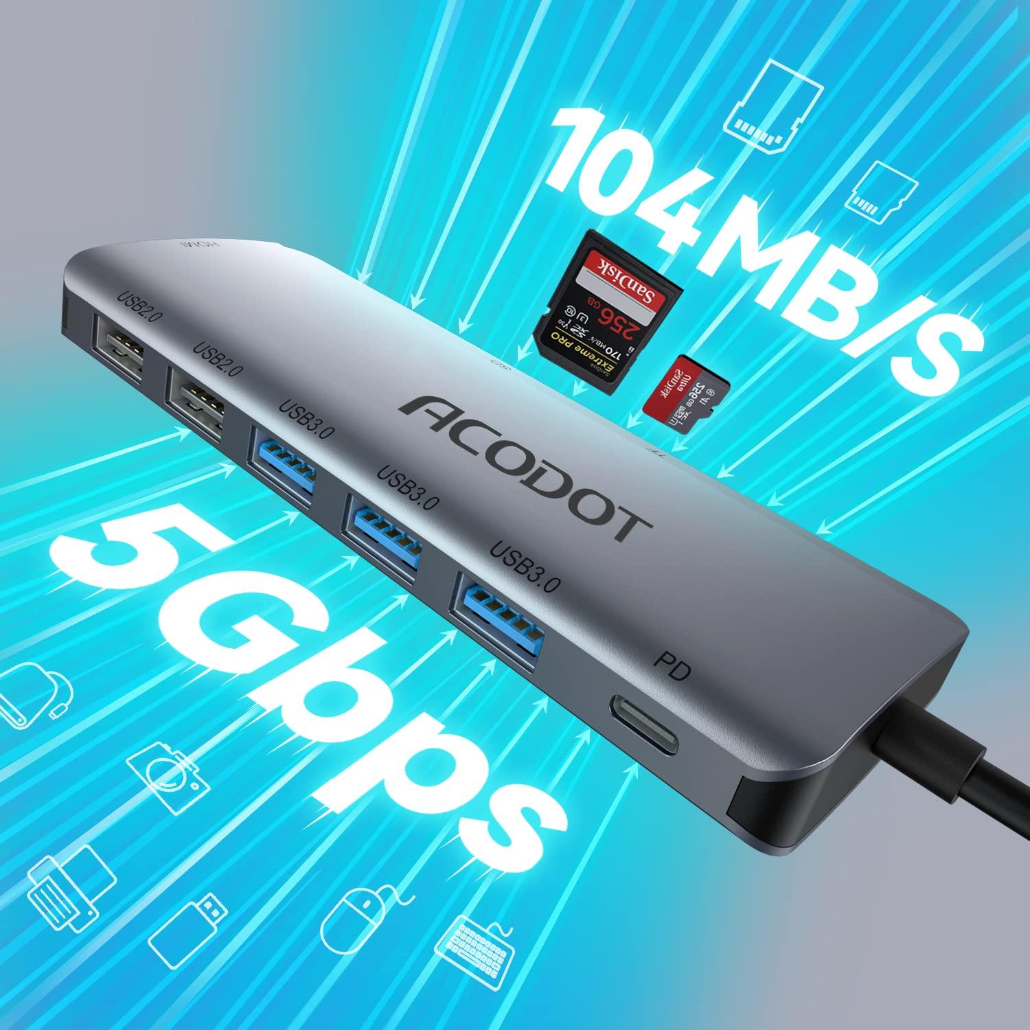 USB C Hub, Acodot 9 in 1 USB C to 4K@60HZ HDMI Multiport Adapter, 3 USB 3.0 Ports, SD/TF Card Reader, 100W PD, Desigend for MacBook Pro Air HP XPS and Other Type C Devices - Image 4