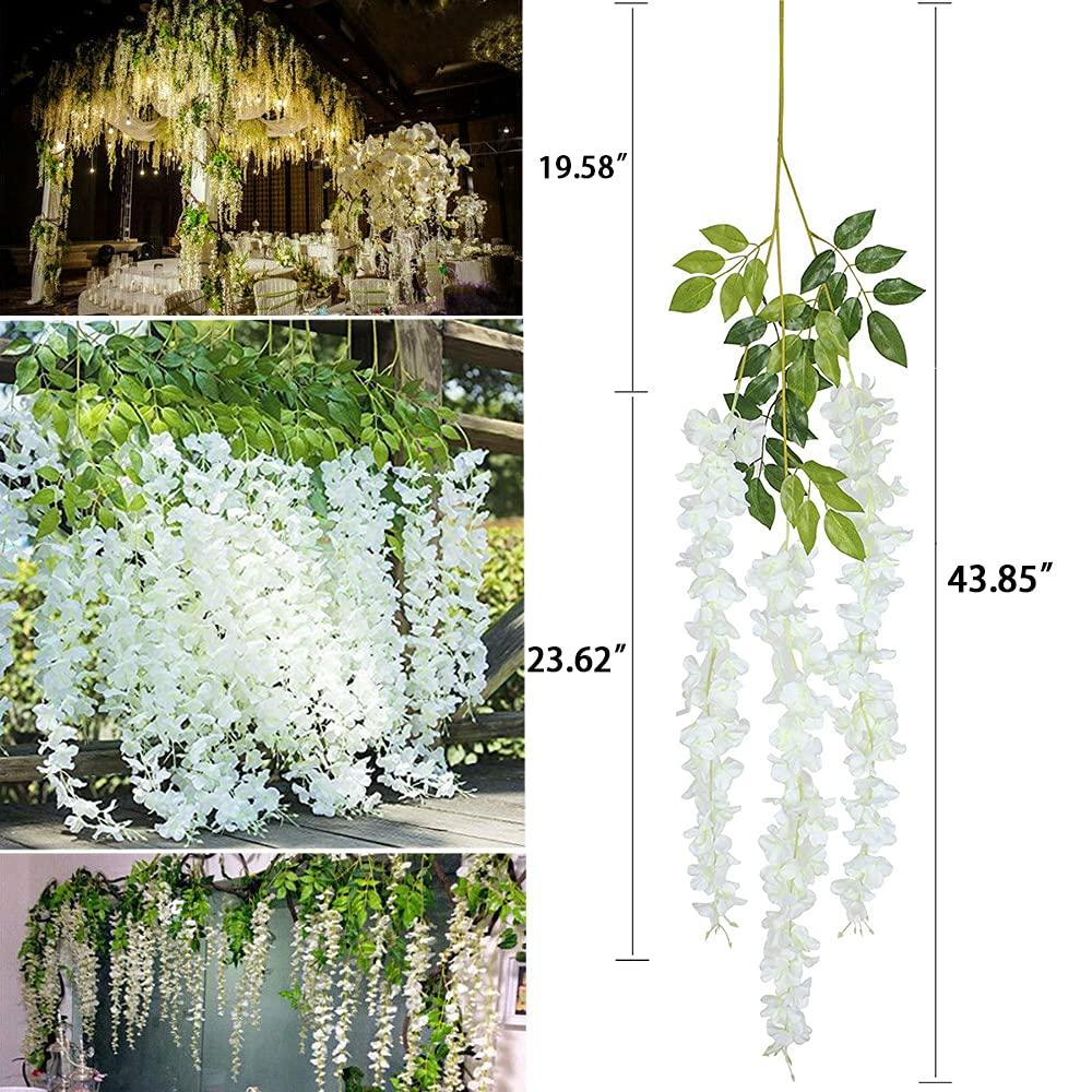 WEISPARK Fake Hanging Flowers - 12 Pieces 3.75 Feet/Piece Artificial Wisteria Vine Ratta Hanging Garland Silk Flowers for Home Party Wedding Decor (White) - Image 3