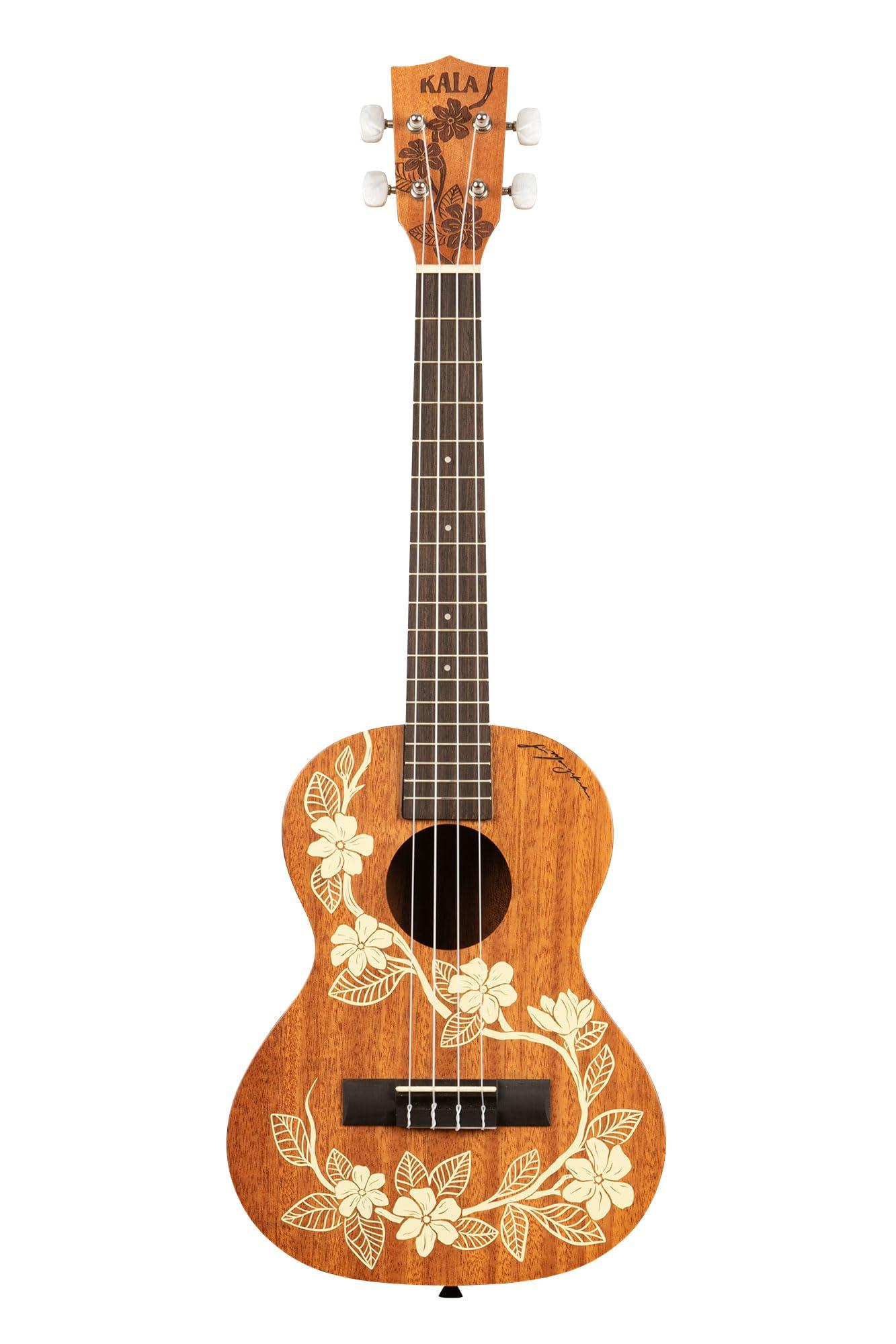 Kala Brand Music Co., 4-String Ukulele, Right, Stained Mahogany with Ivory Graphic, Tenor (KA-Gardenia-T_W/Bag) - Image 2