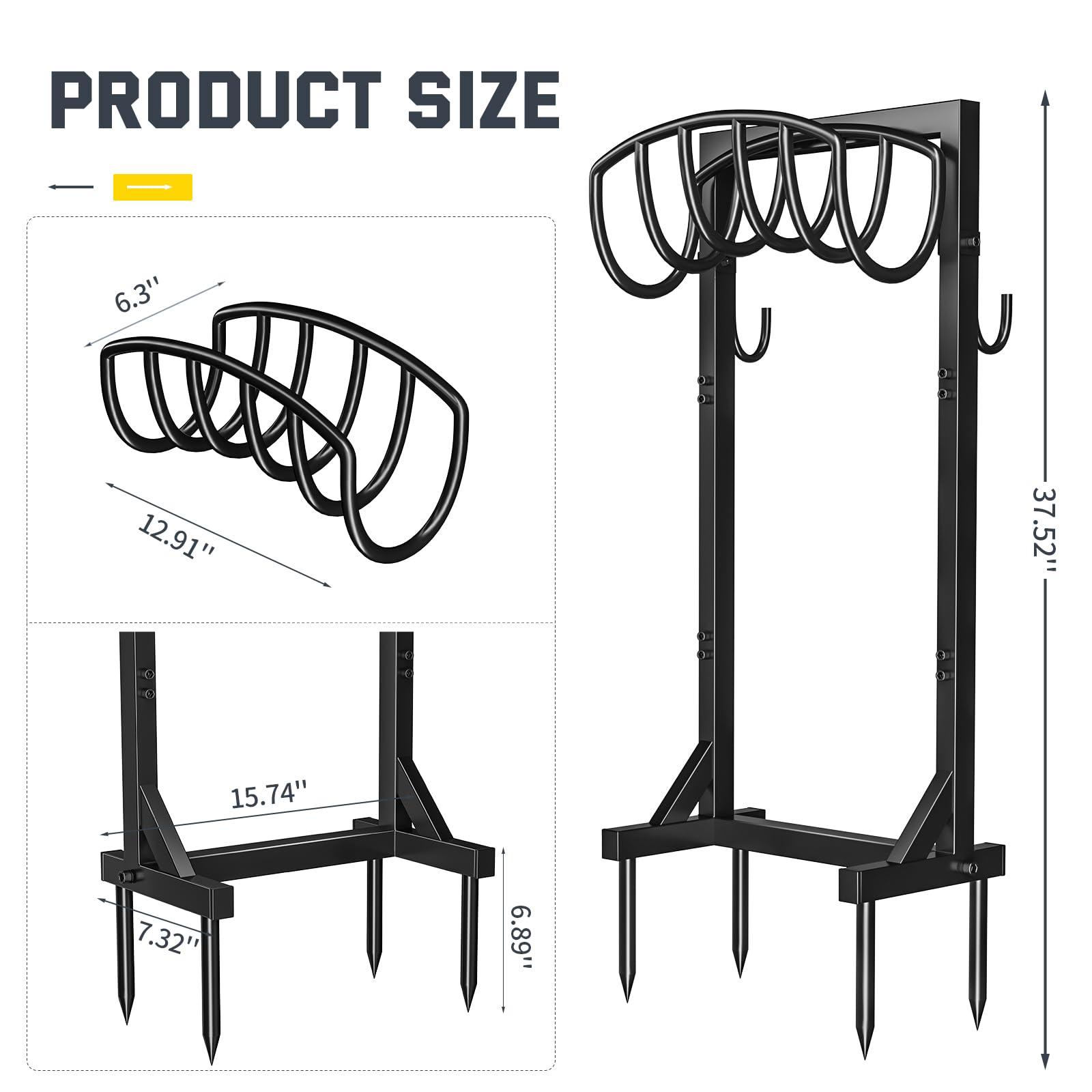 Kesfitt Garden Hose Holder Stand with 4 Spikes & 2 Tool Hooks, Detachable Heavy Duty Metal Freestanding Hose Reel Outdoor Organizer for Lawn Yard Water Storage Rack - Image 3