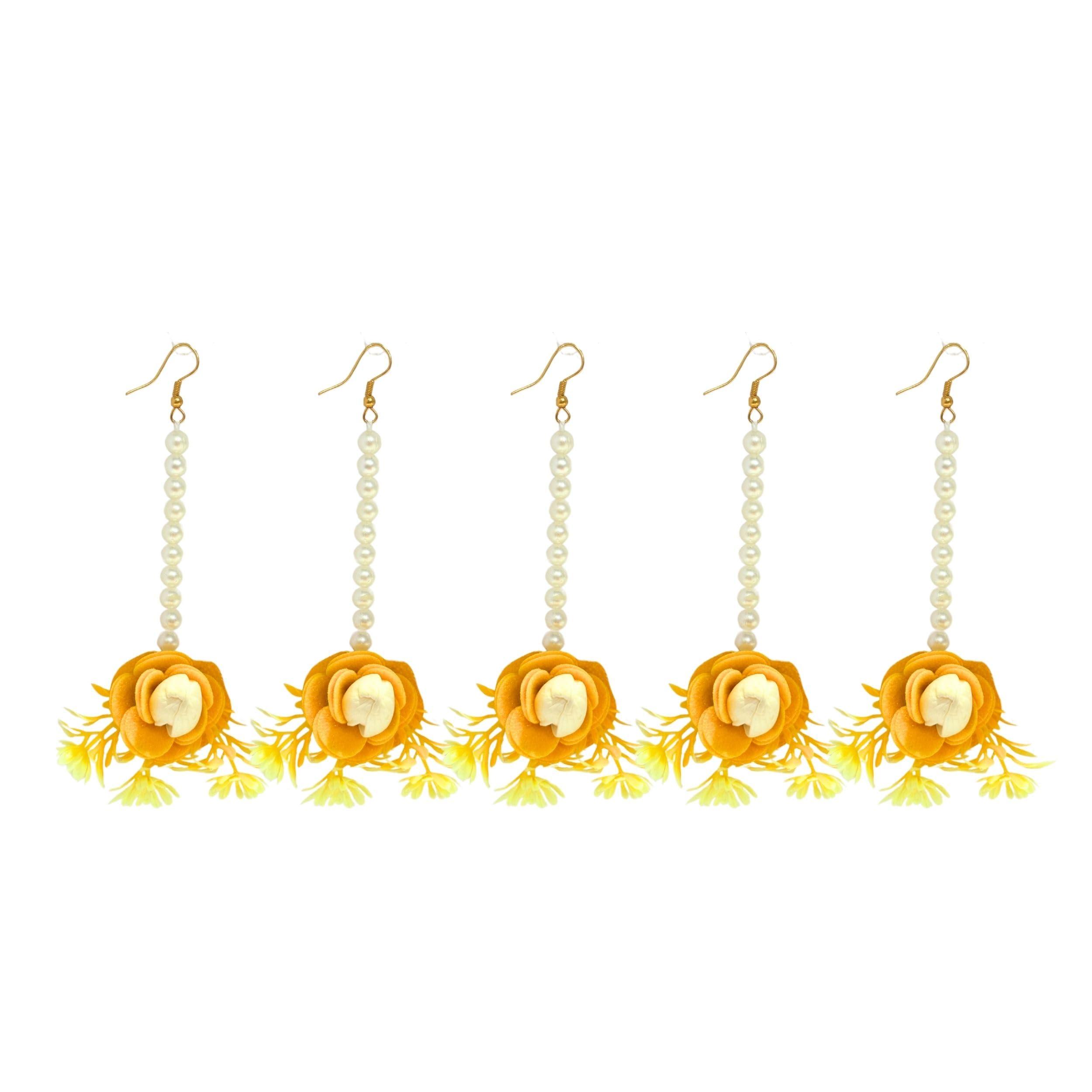Flower Maang Tikka Set for Wedding | Sagai| Haldi | Mehandi | Party in Yellow Colour for Women, Floral Jewellery/Jewelry Mangtika Combo 5 Pcs
