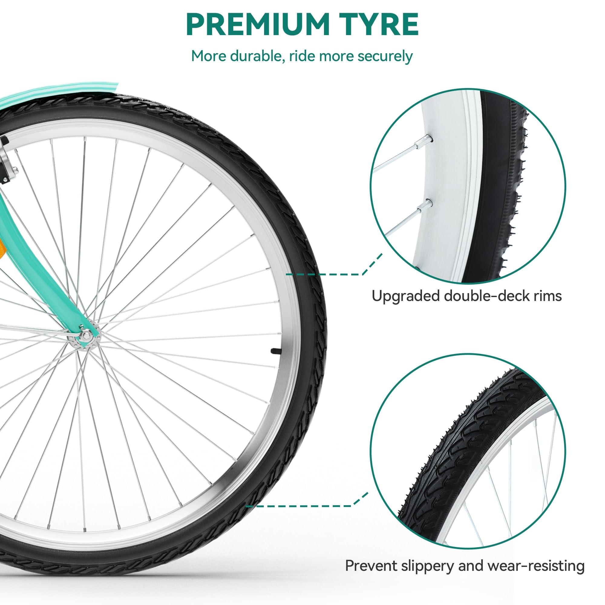 YITAHOME Beach Cruiser Bike for Women, 24 & 26 inch Commute Bike for Adults, 1 & 7 Speed Womens Bicycle with Basket Adjustable Seat, Multiple Color - Image 6
