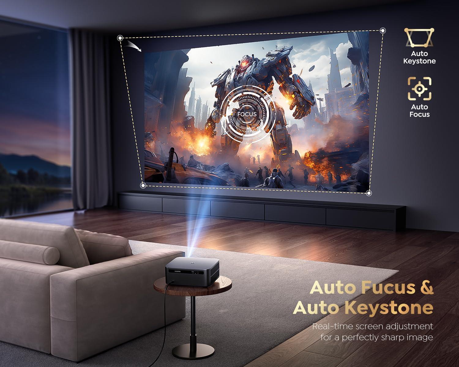 [1200 ANSI/Google TV/Voice Control]Smart Projector with WiFi 6 and Bluetooth, Netflix-Licensed 4K Support, Outdoor Movie Proyector, 1080P Home Ceiling Auto Focus Projector, PUTRIMS K12 Gray - Image 4
