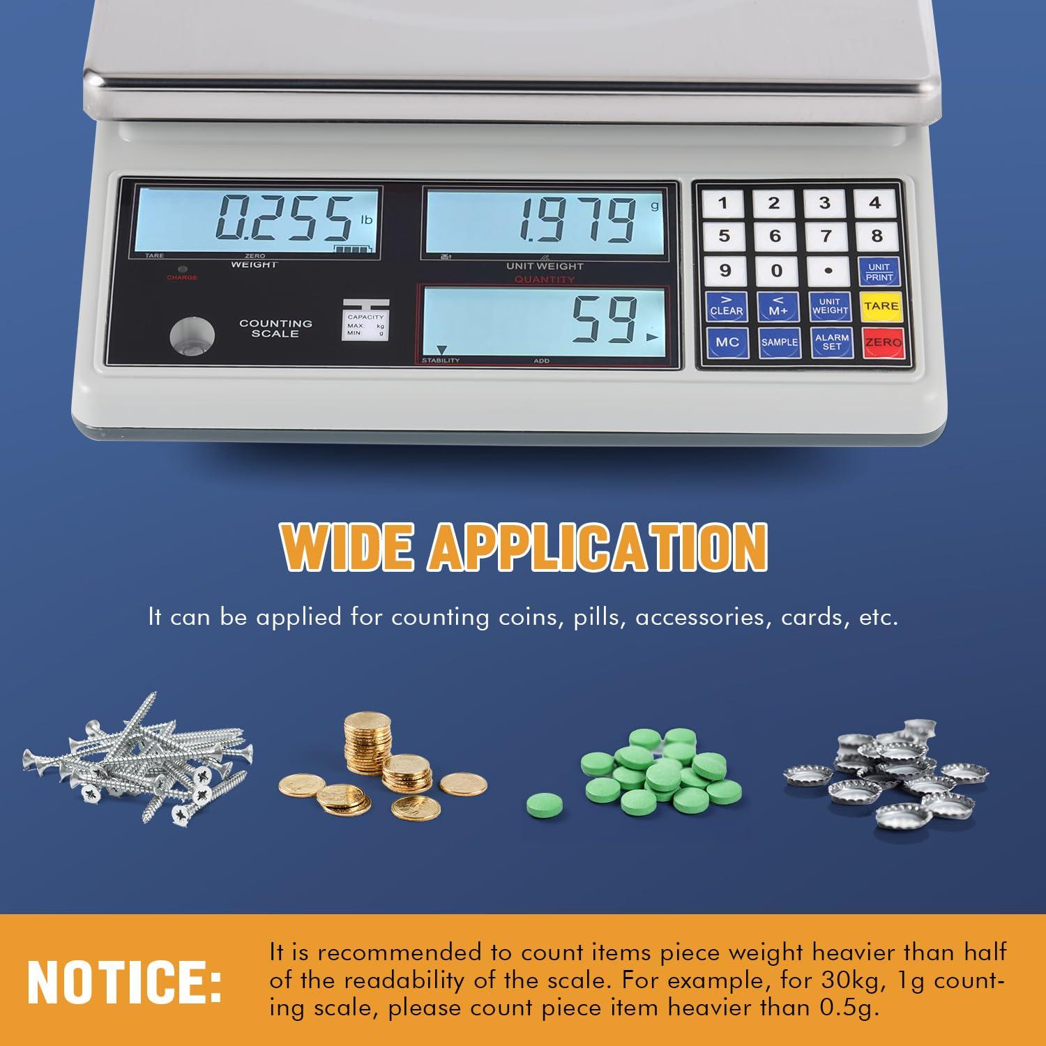 Bonvoisin Industrial Counting Scale Digital Scale for Parts and Coins kg/g/lb Electronic Gram Scale Inventory Counting Scale Industrial Parts Coins Piece Counting Scale (30kg/66lb, 1g) - Image 3